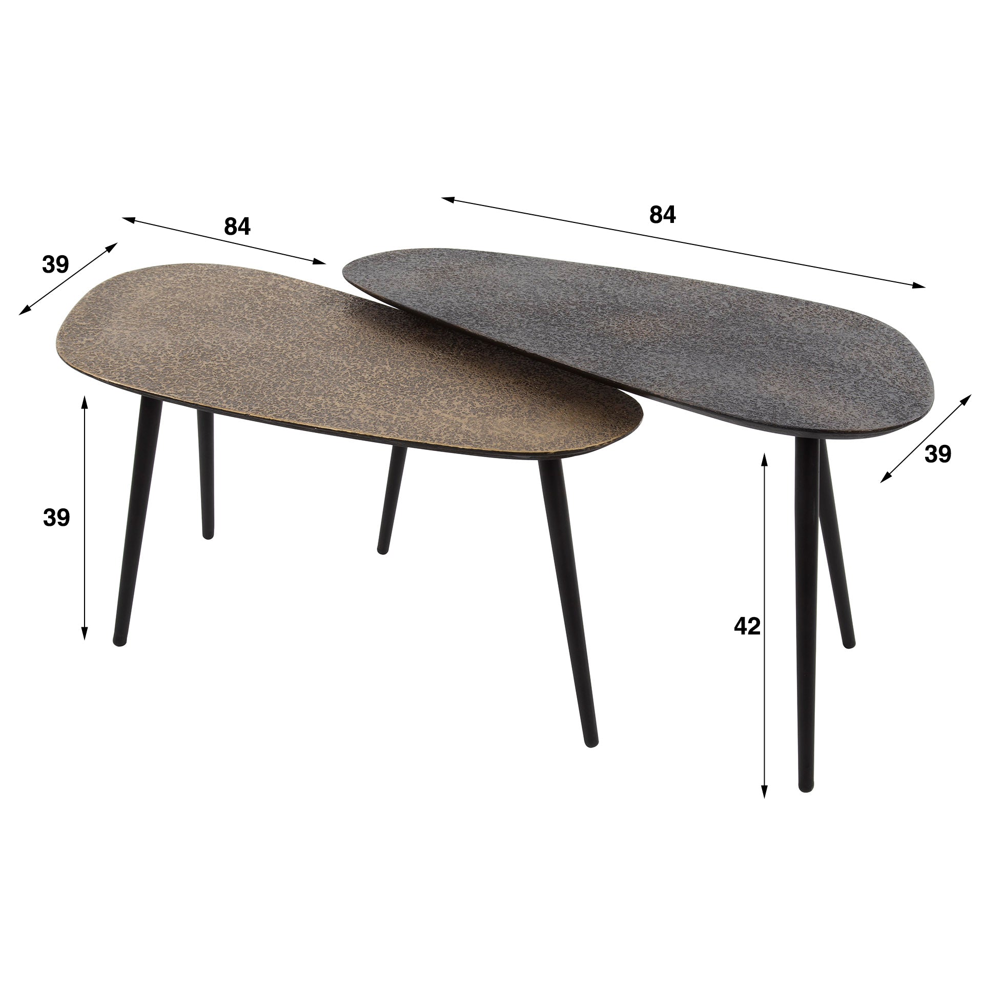 Salontafel Metallic Niervormig Set Van 2 Grijs