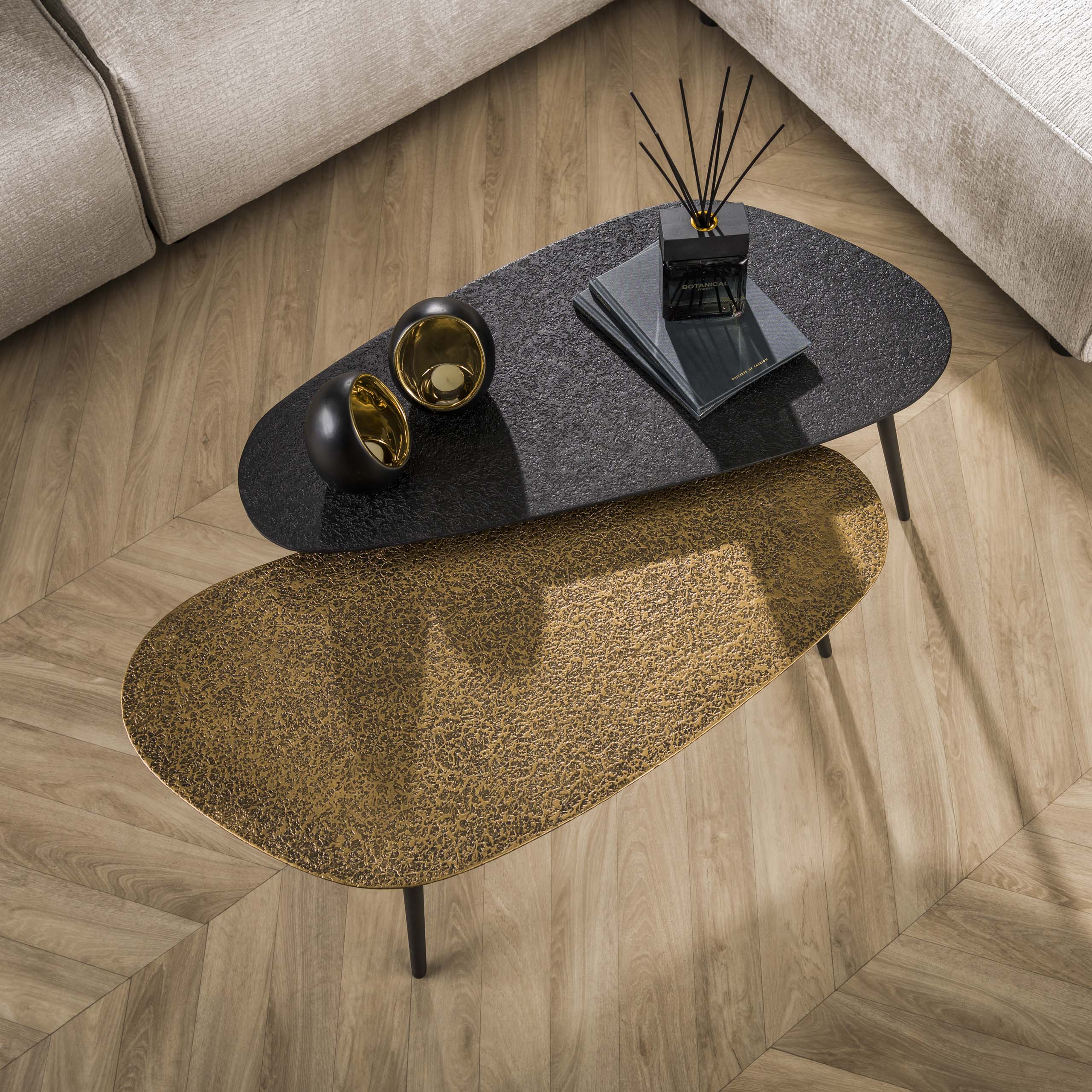 Salontafel Metallic Niervormig Set Van 2 Grijs