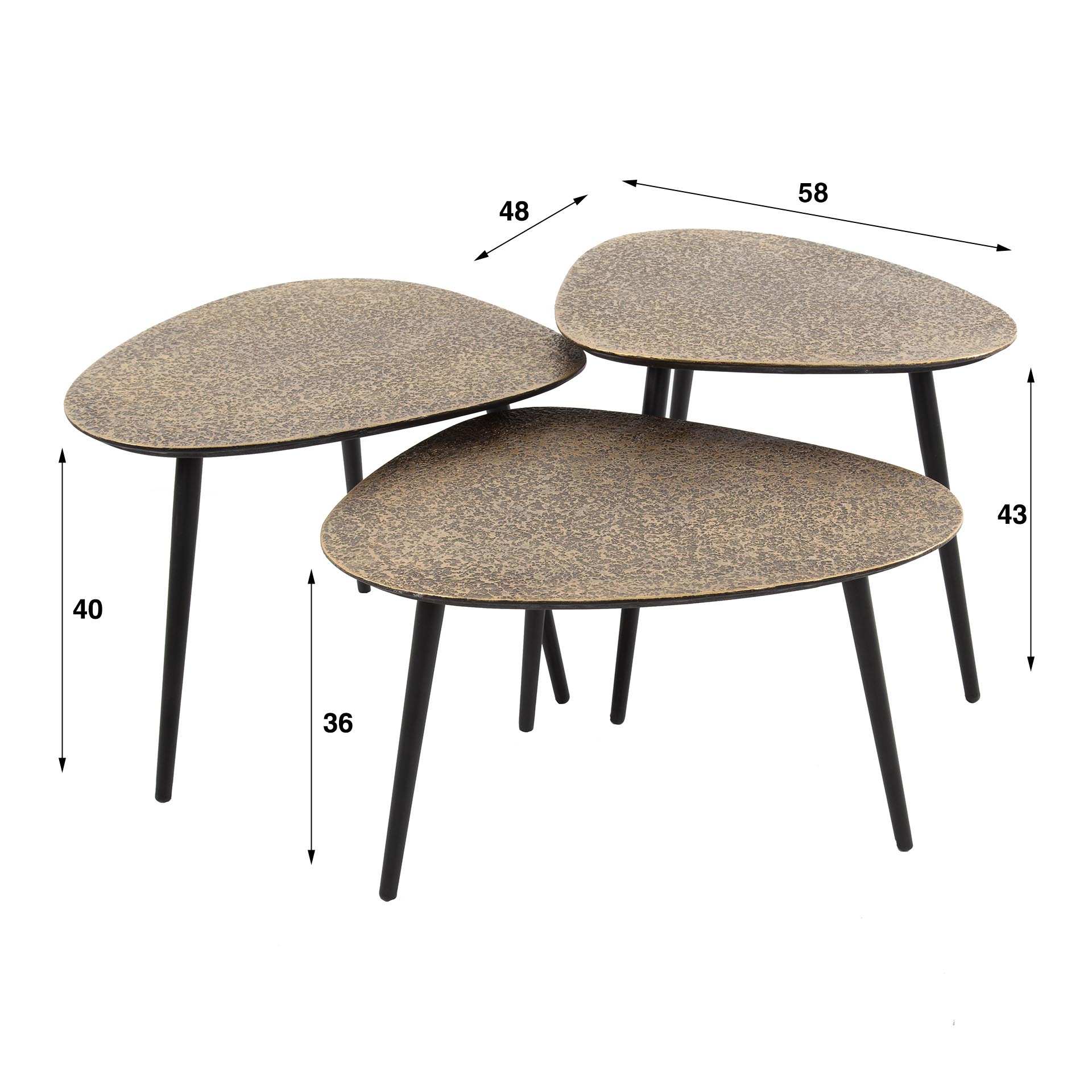 Salontafel Metallic Driehoekig Set Van 3 Antiek Brons