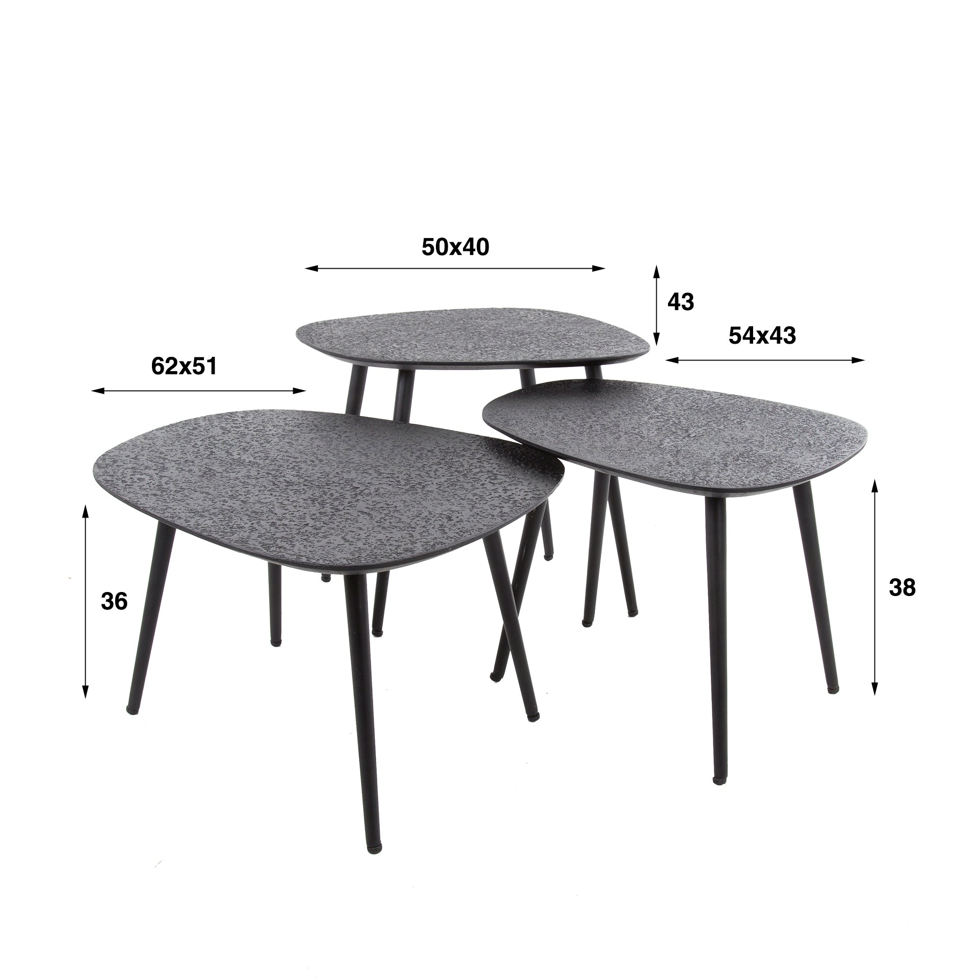 Salontafel Metallic Vierhoekig Set Van 3 Grijs