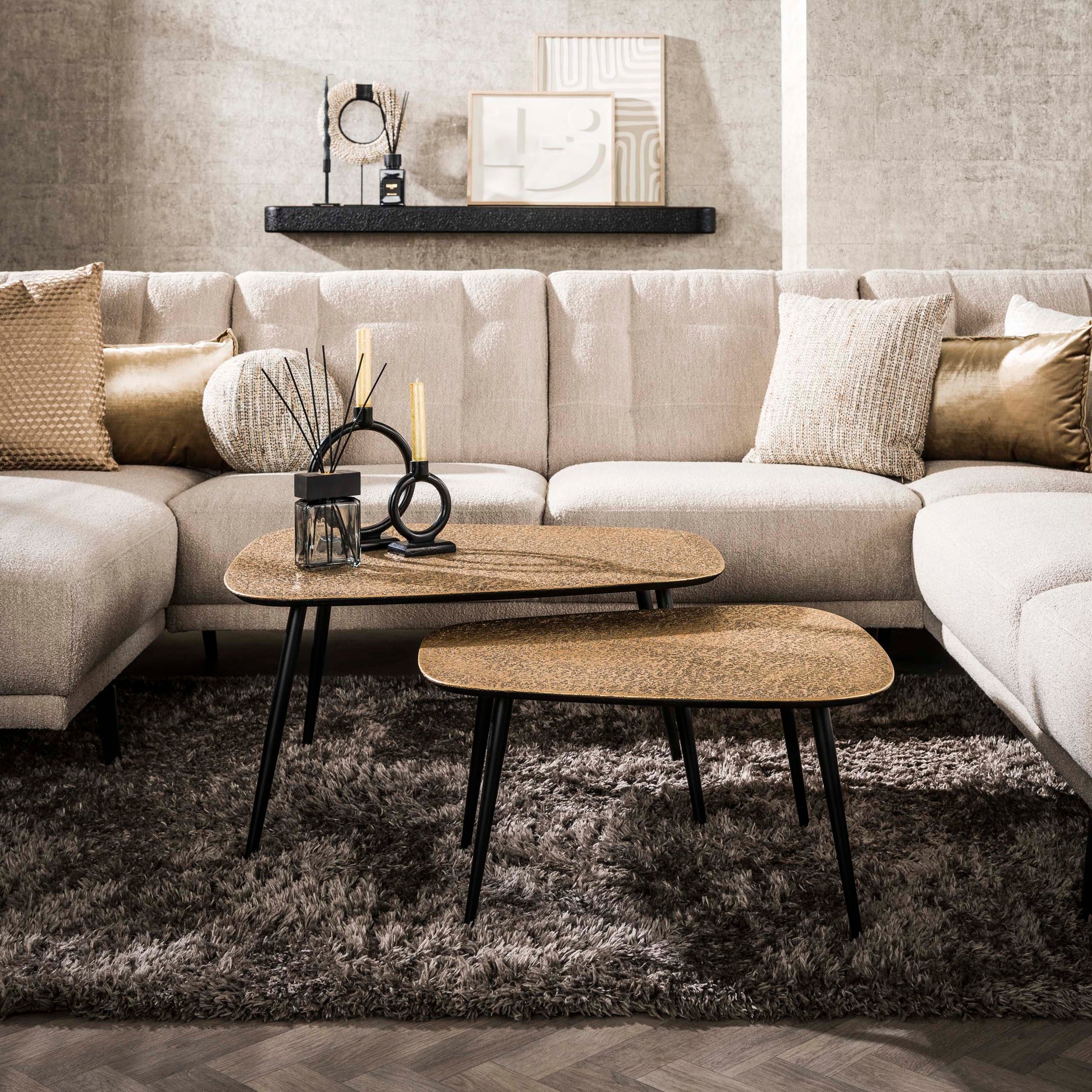Salontafel Metallic XL set van 2 / Antiek brons