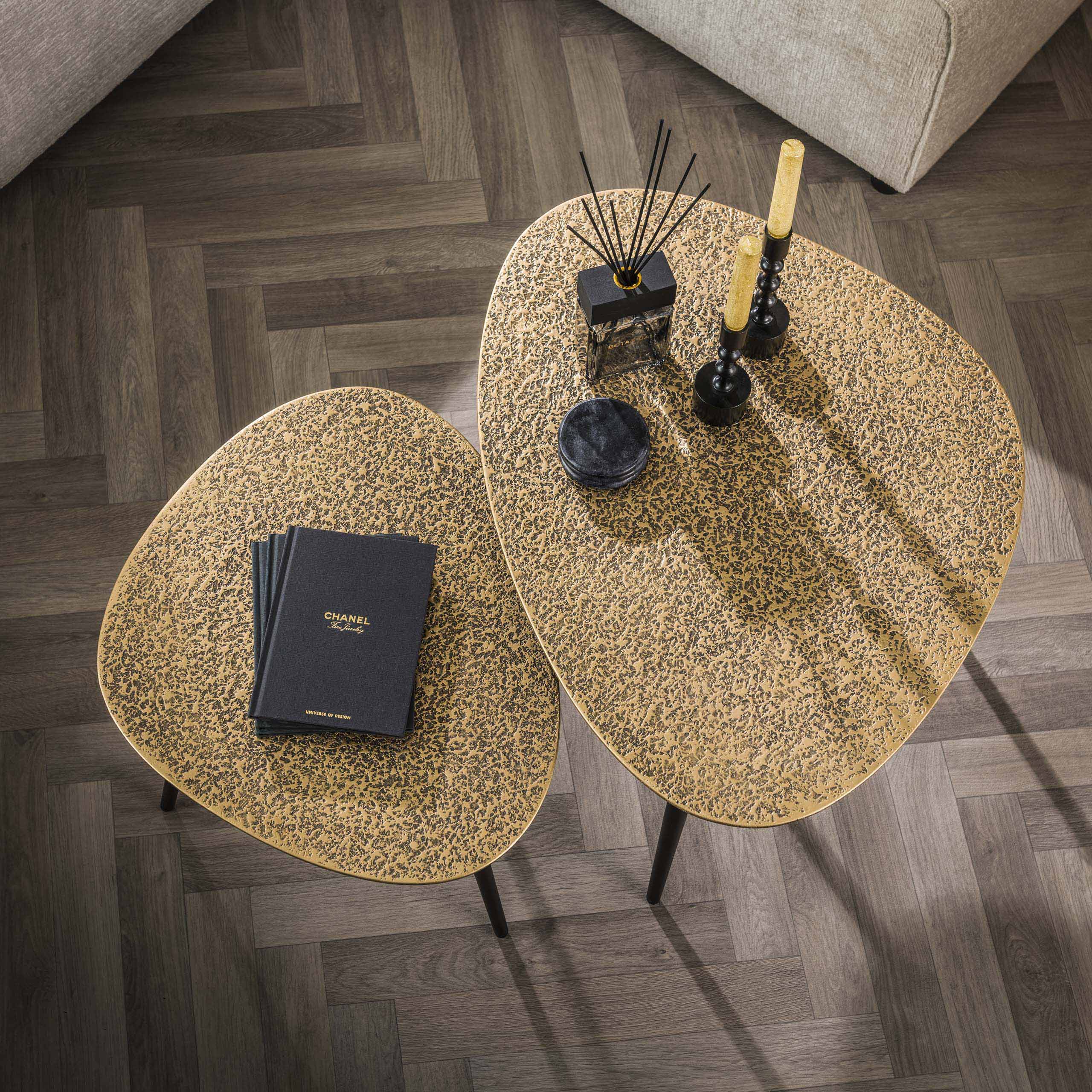 Salontafel Metallic Driehoekig Set Van 2 Antiek Brons