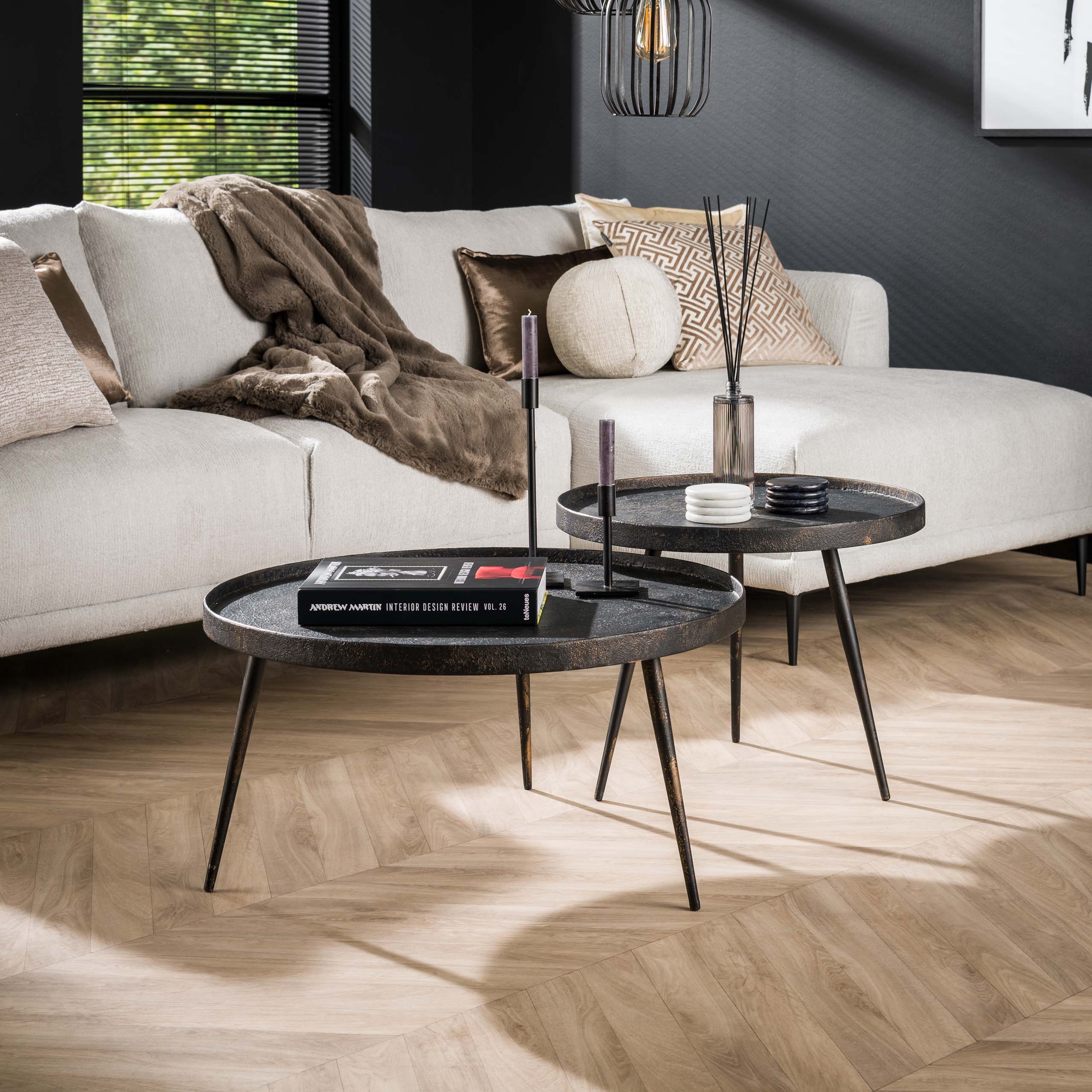 Salontafel Metallic Rond Set Van 2 Grijs 1