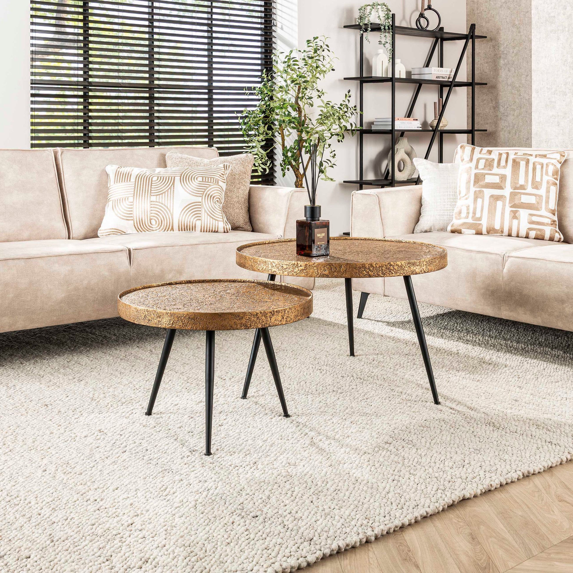Salontafel Metallic rond set van 2 / Antiek brons