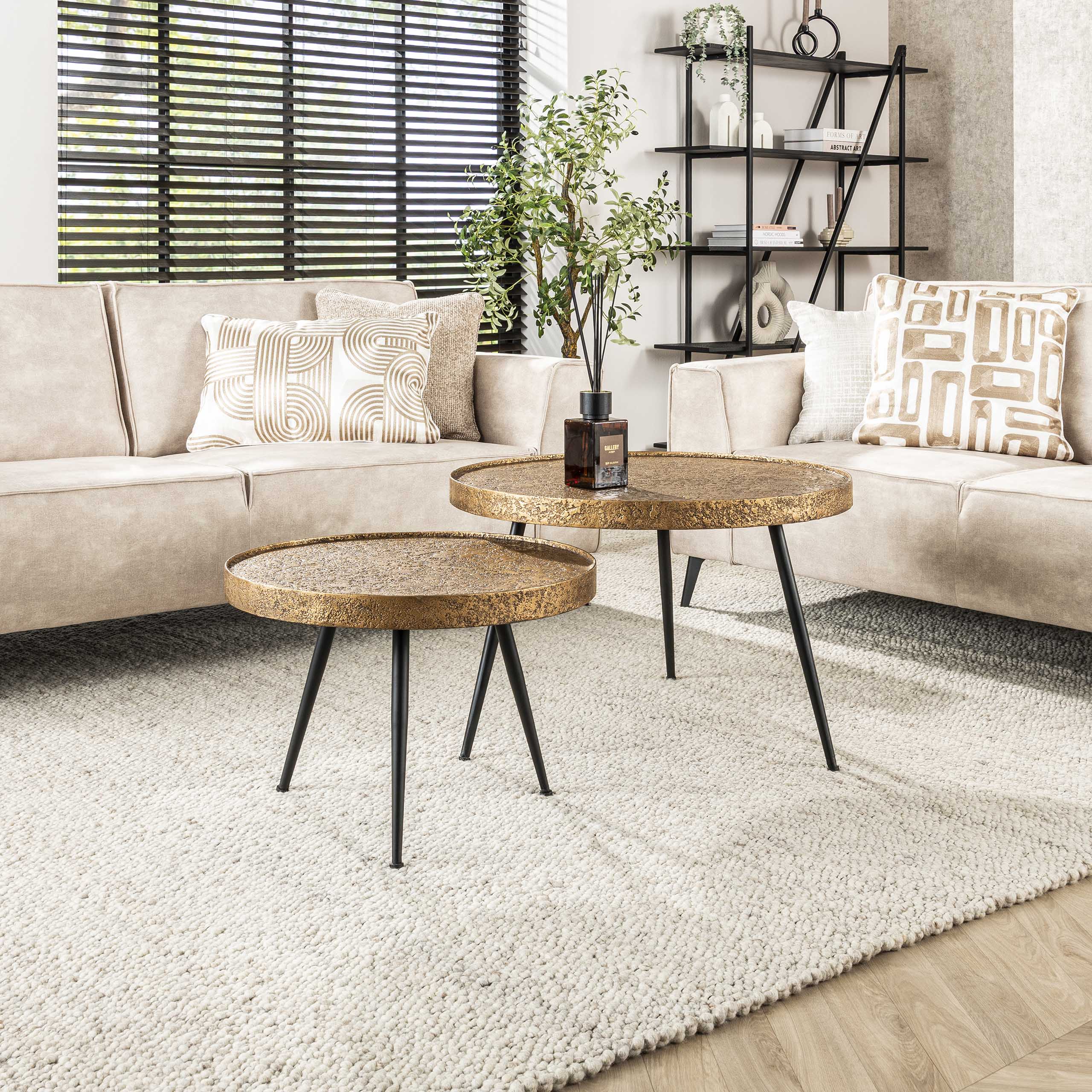 Salontafel Metallic rond set van 2 / Antiek brons
