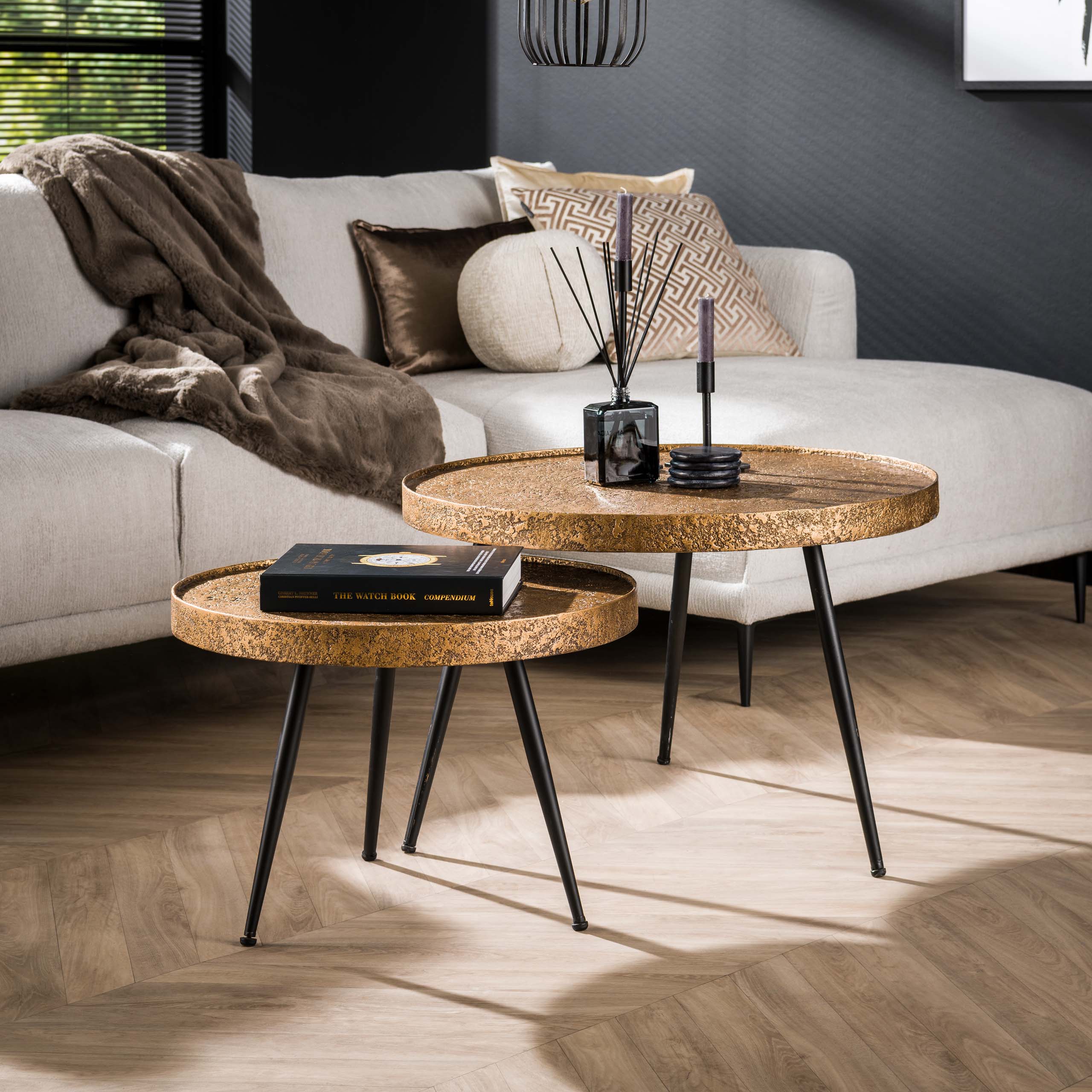 Salontafel Metallic Rond Set Van 2 Antiek Brons