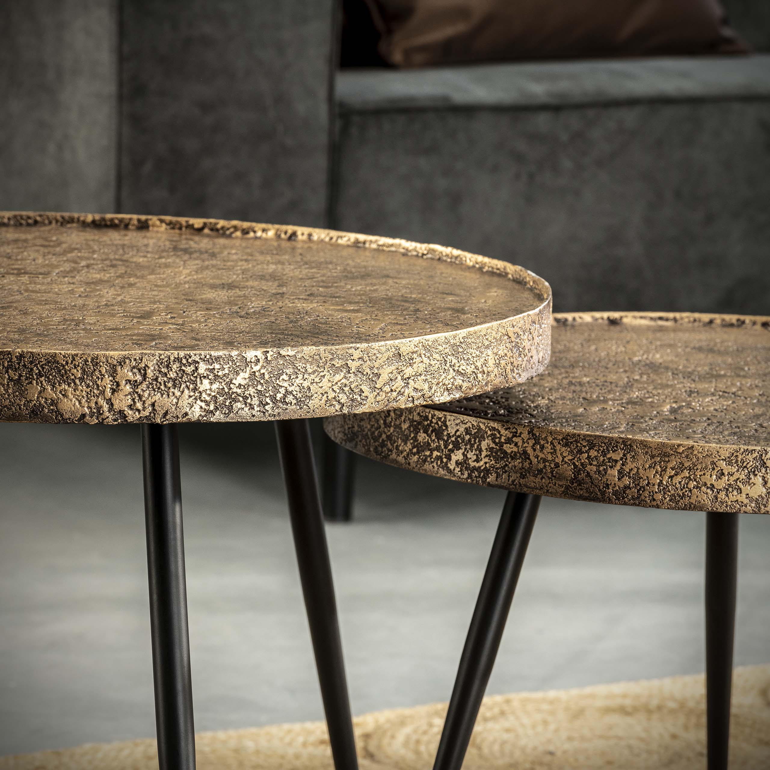 Salontafel Metallic Rond Set Van 2 Antiek Brons