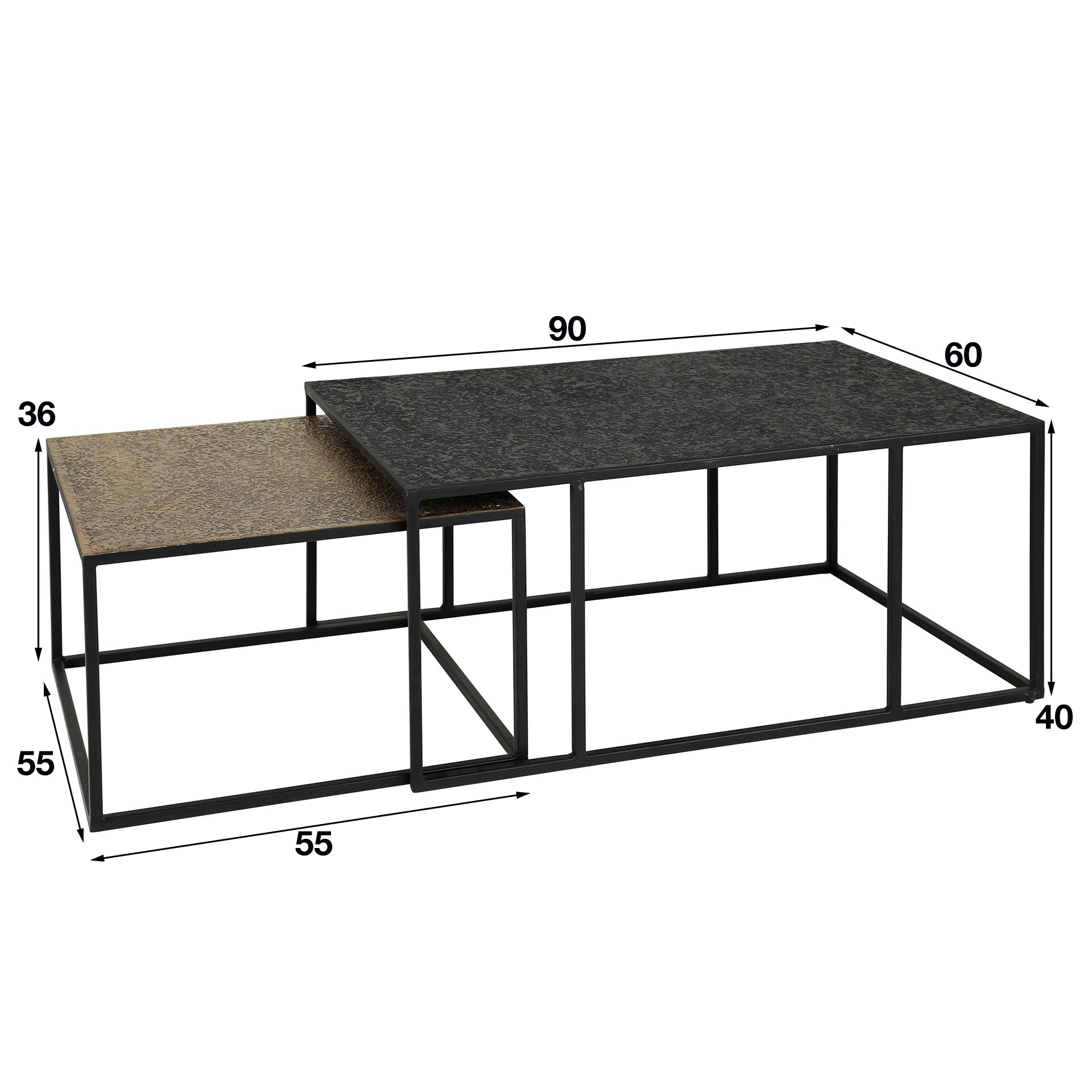 Salontafel Metallic Rechthoekig Set Van 2 Grijs