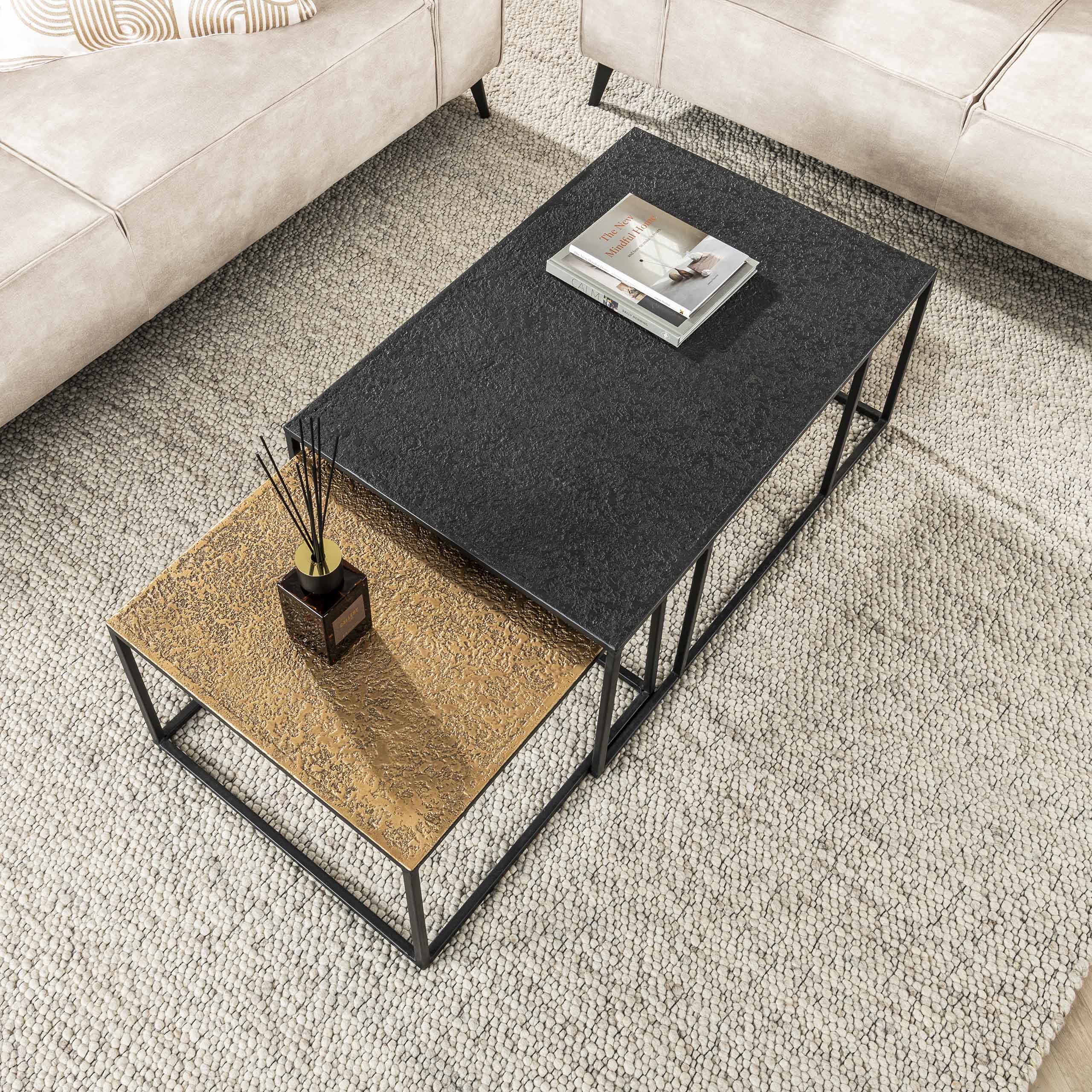 Salontafel Metallic Rechthoekig Set Van 2 Grijs