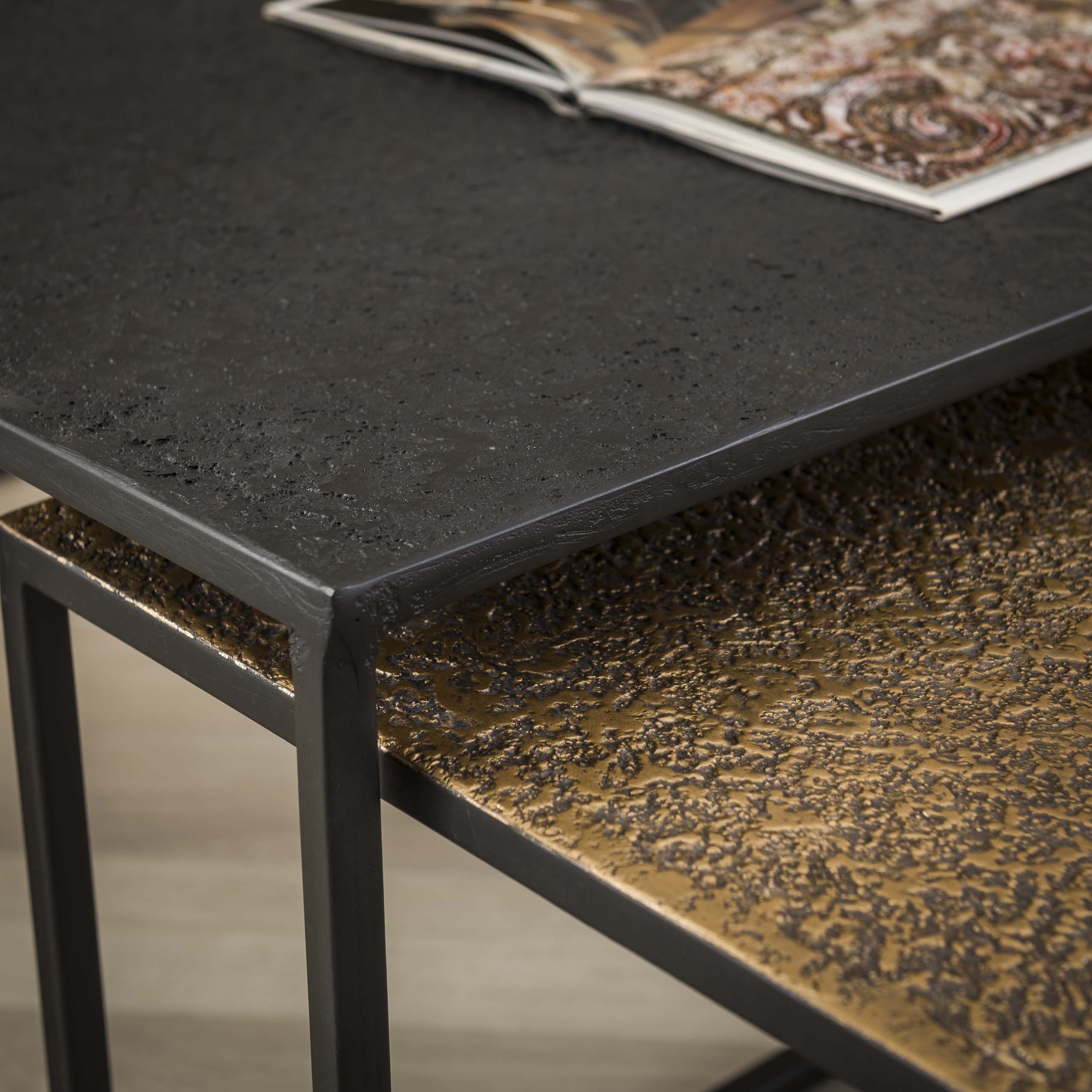 Salontafel Metallic Rechthoekig Set Van 2 Grijs