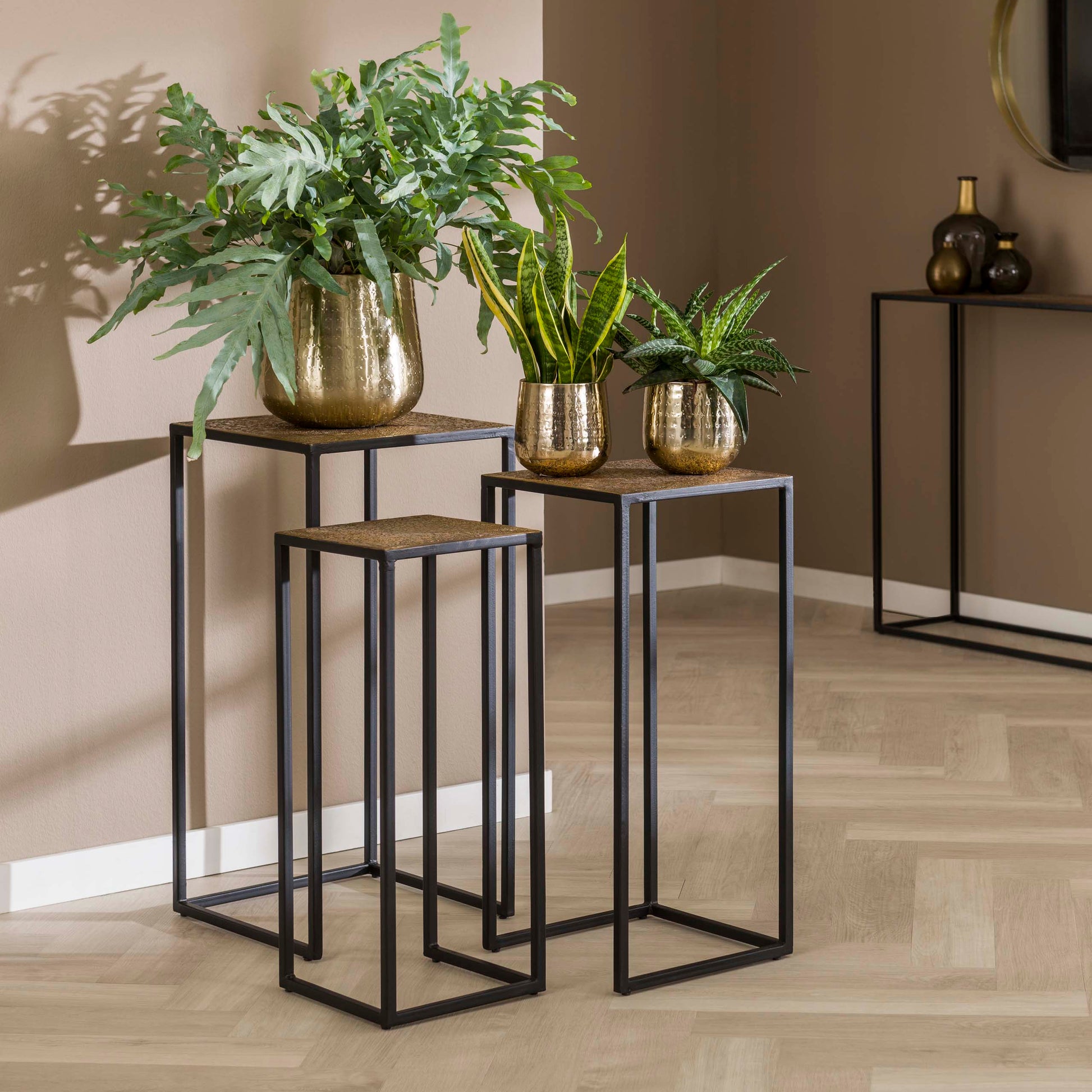 Bloemenzuil Metallic set van 3 / Antiek brons
