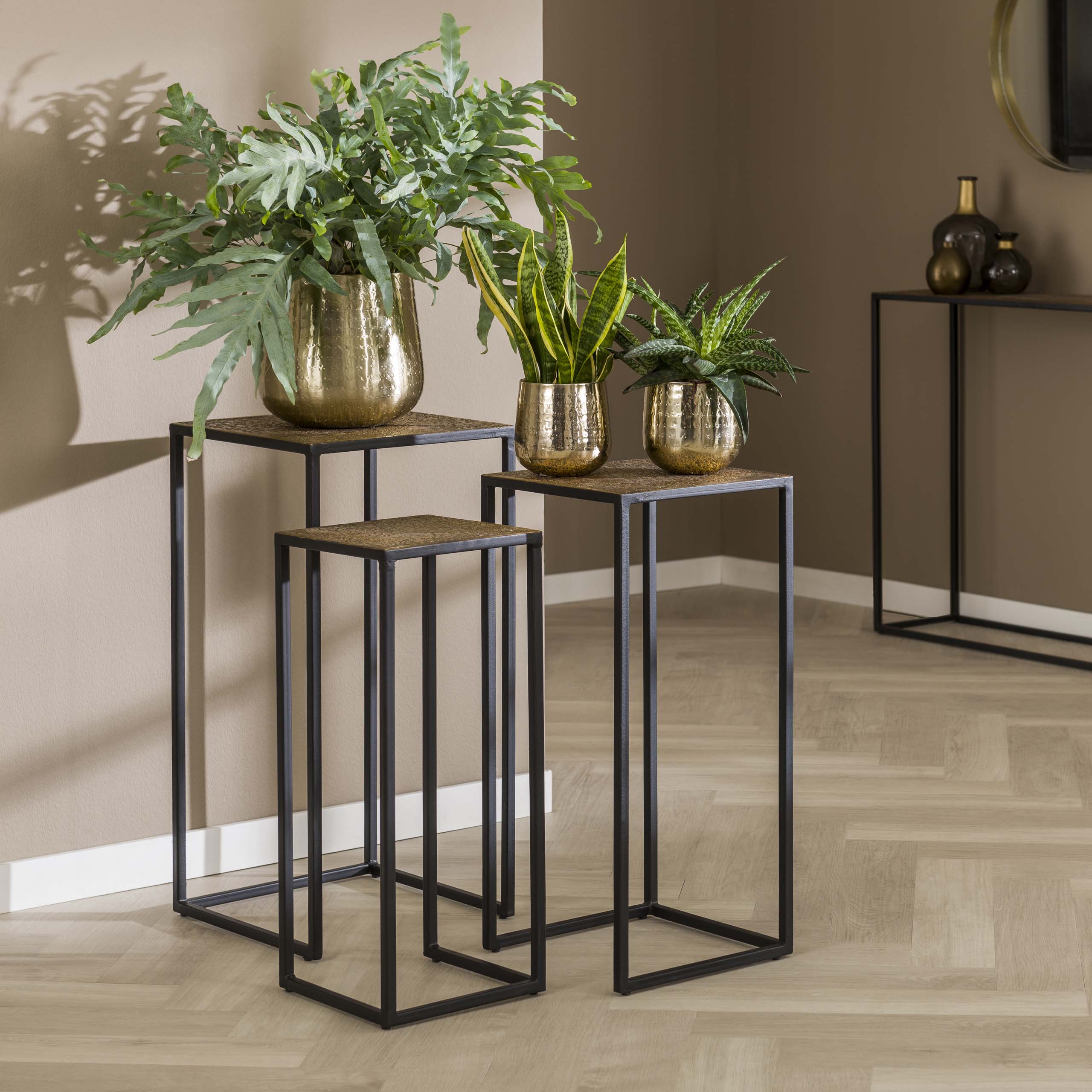 Bloemenzuil Metallic set van 3 / Antiek brons