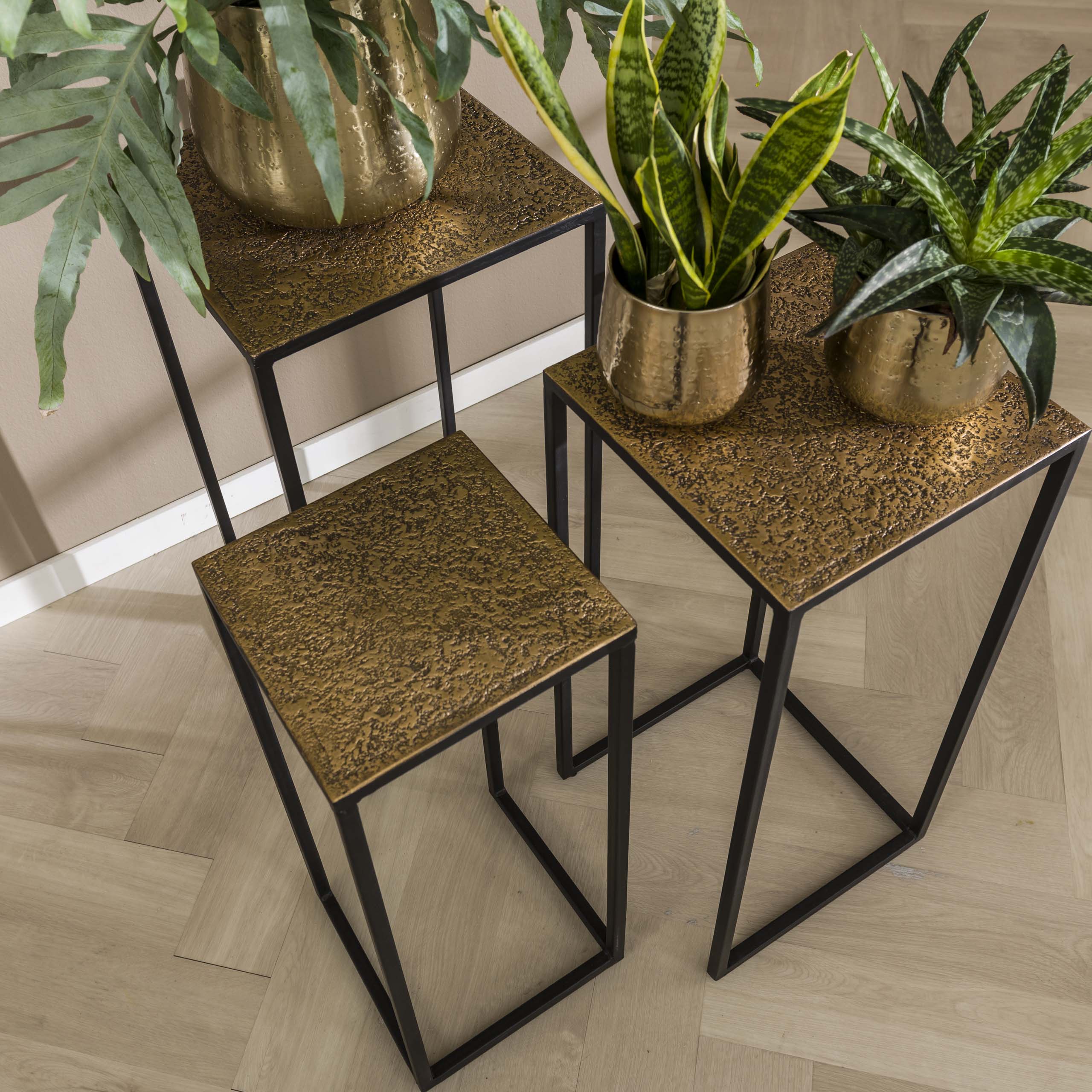 Bloemenzuil Metallic Set Van 3 Antiek Brons