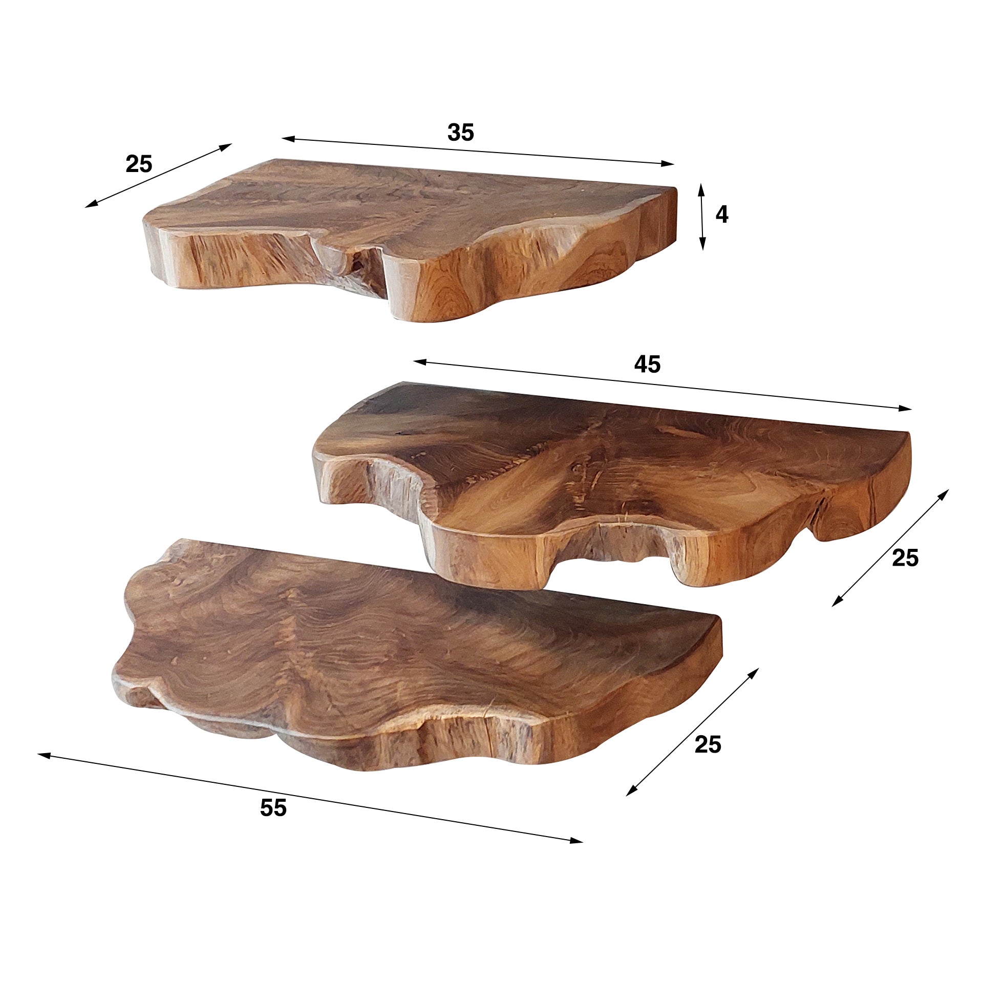 Wandschap Natural Line Set Van 3 Massief Teak