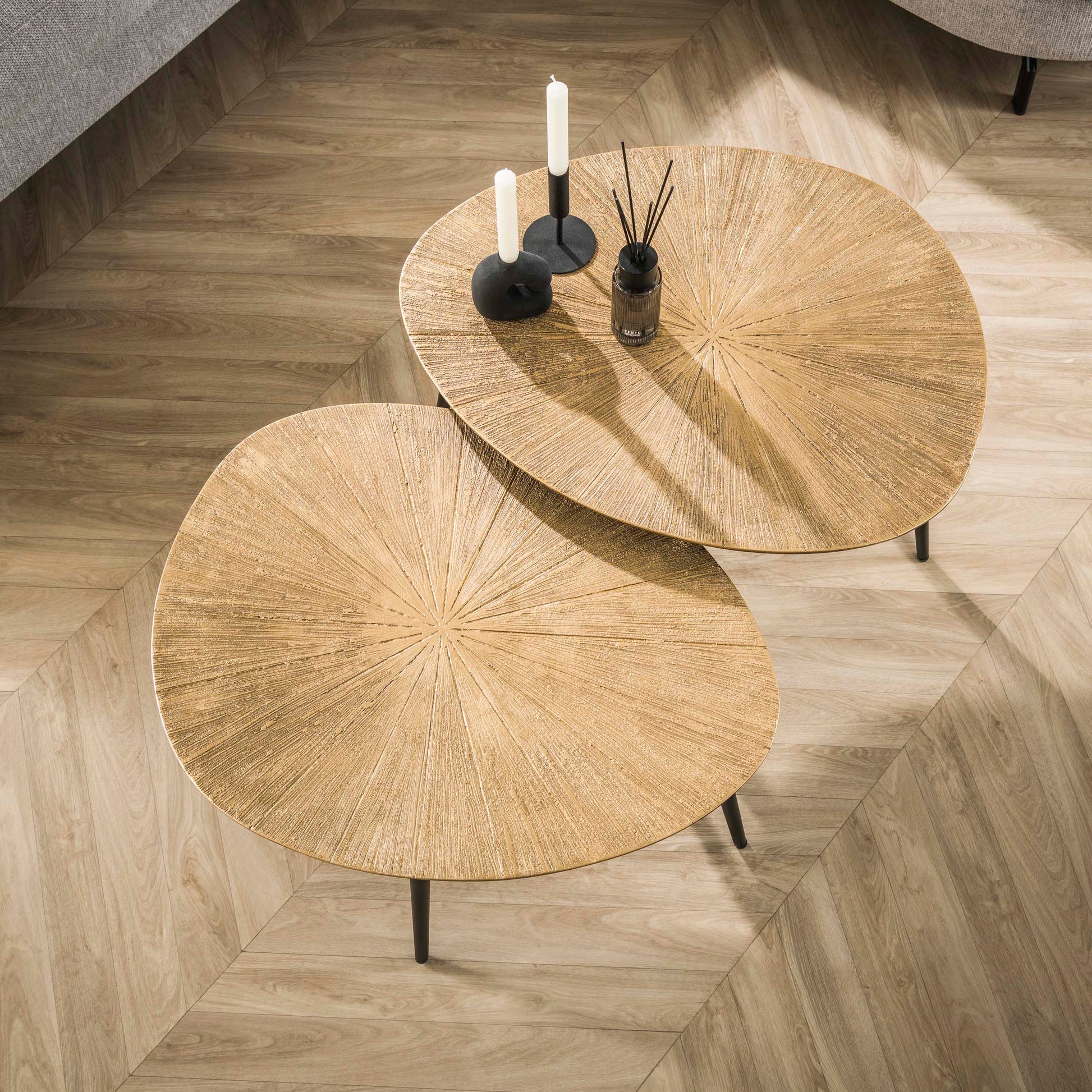 Salontafel Ray organisch set van 2 / Ray antiek goud