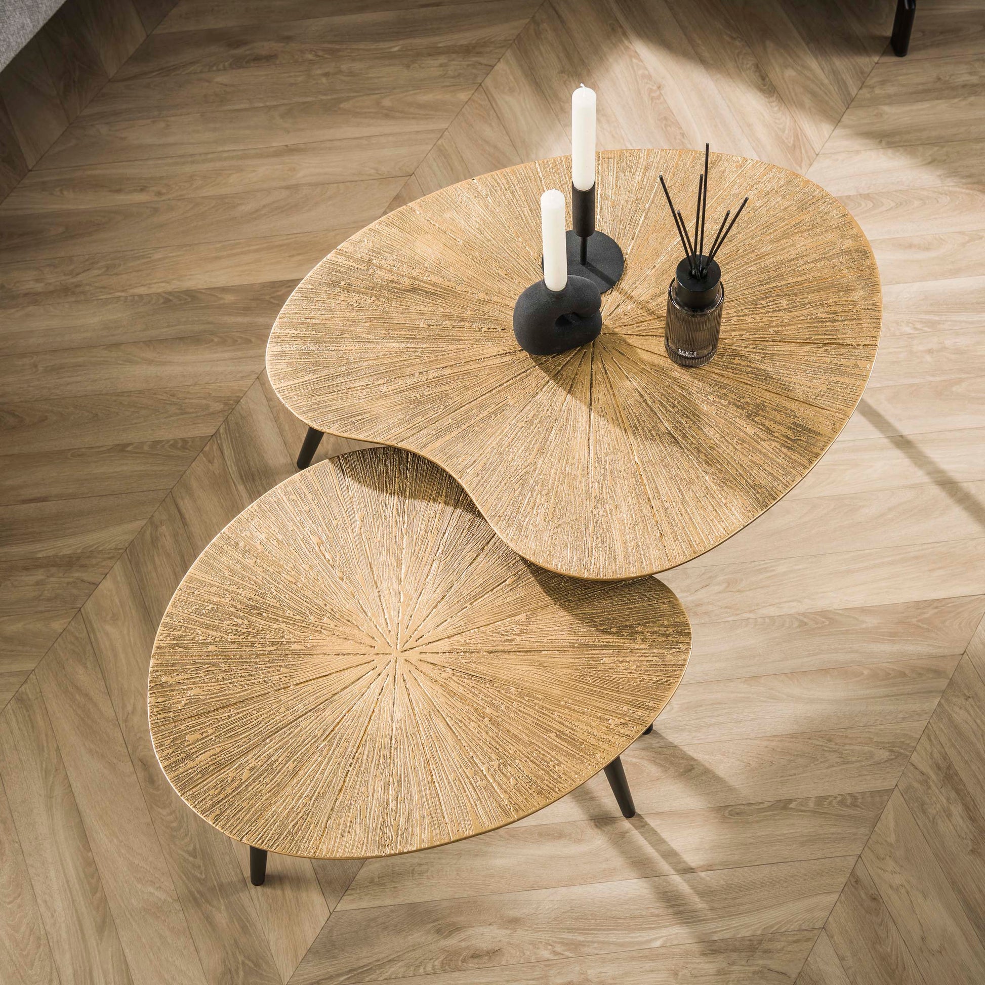 Salontafel Ray niervormig set van 2 / Ray antiek goud