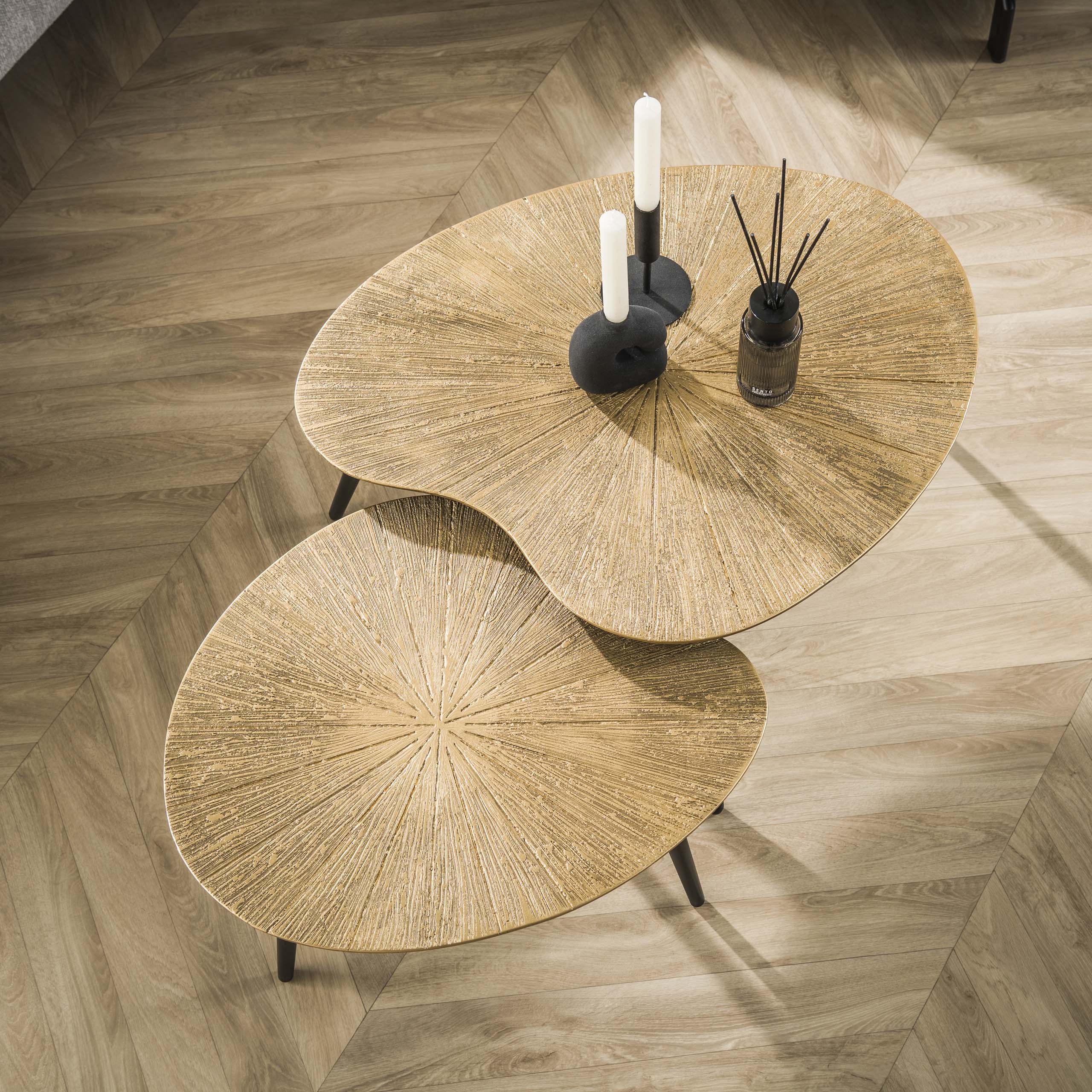 Salontafel Ray niervormig set van 2 / Ray antiek goud