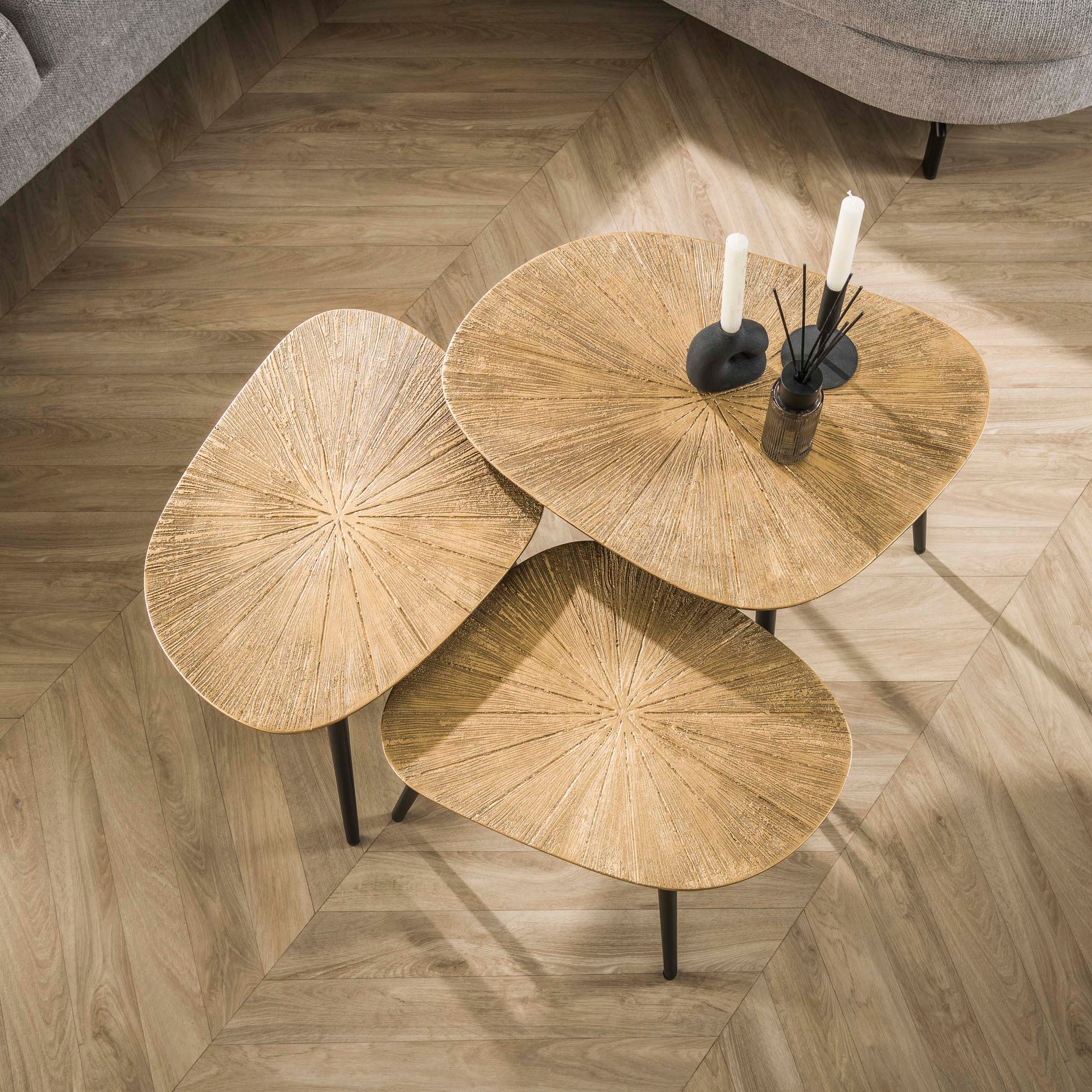 Salontafel Ray vierhoekig set van 3 / Ray antiek goud