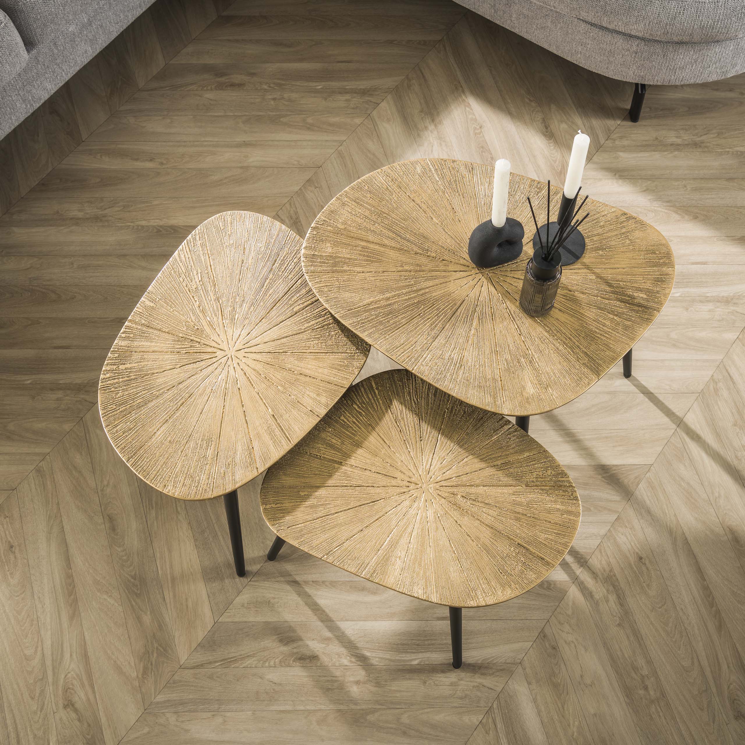 Salontafel Ray vierhoekig set van 3 / Ray antiek goud