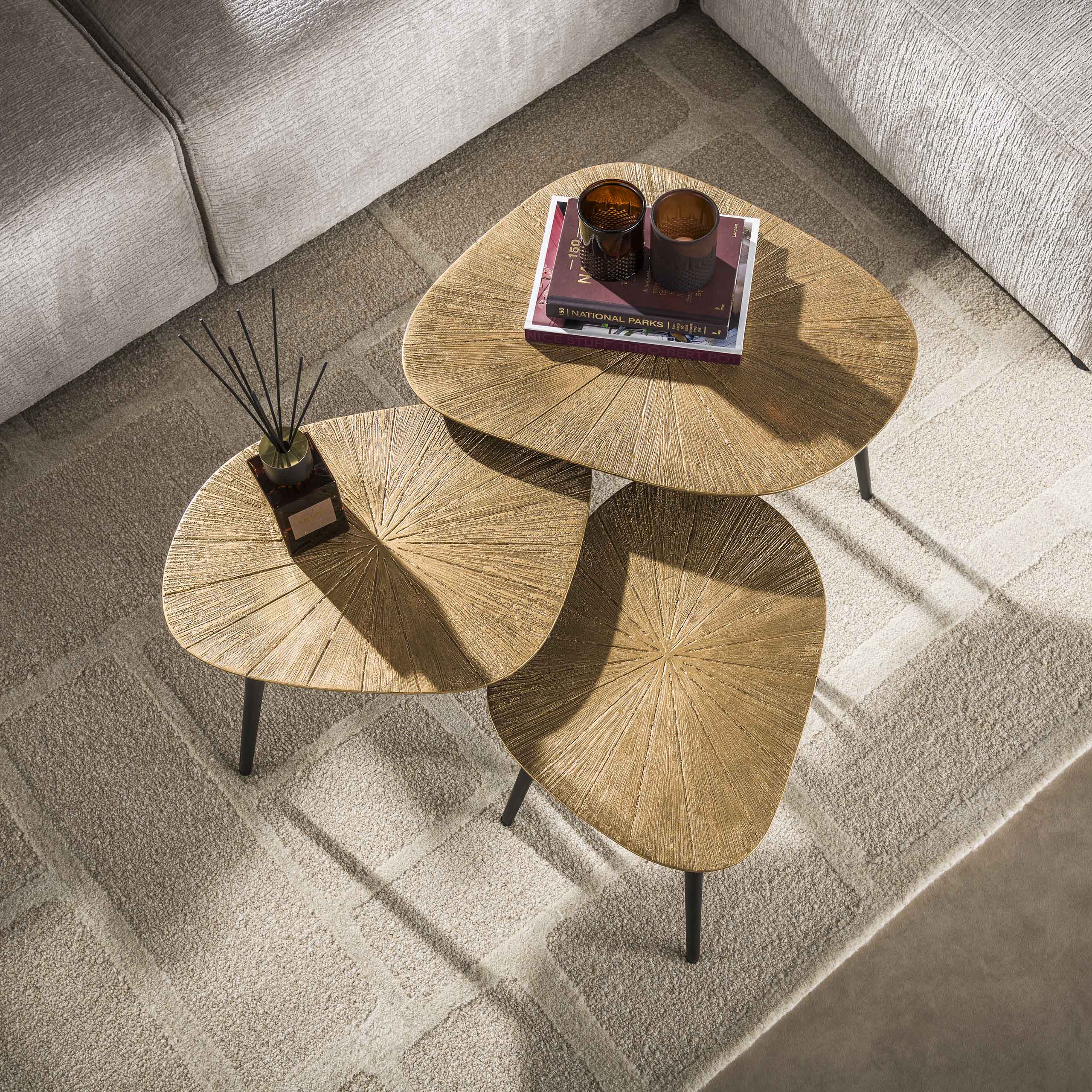 Salontafel Ray Vierhoekig Set Van 3 Ray Antiek Goud