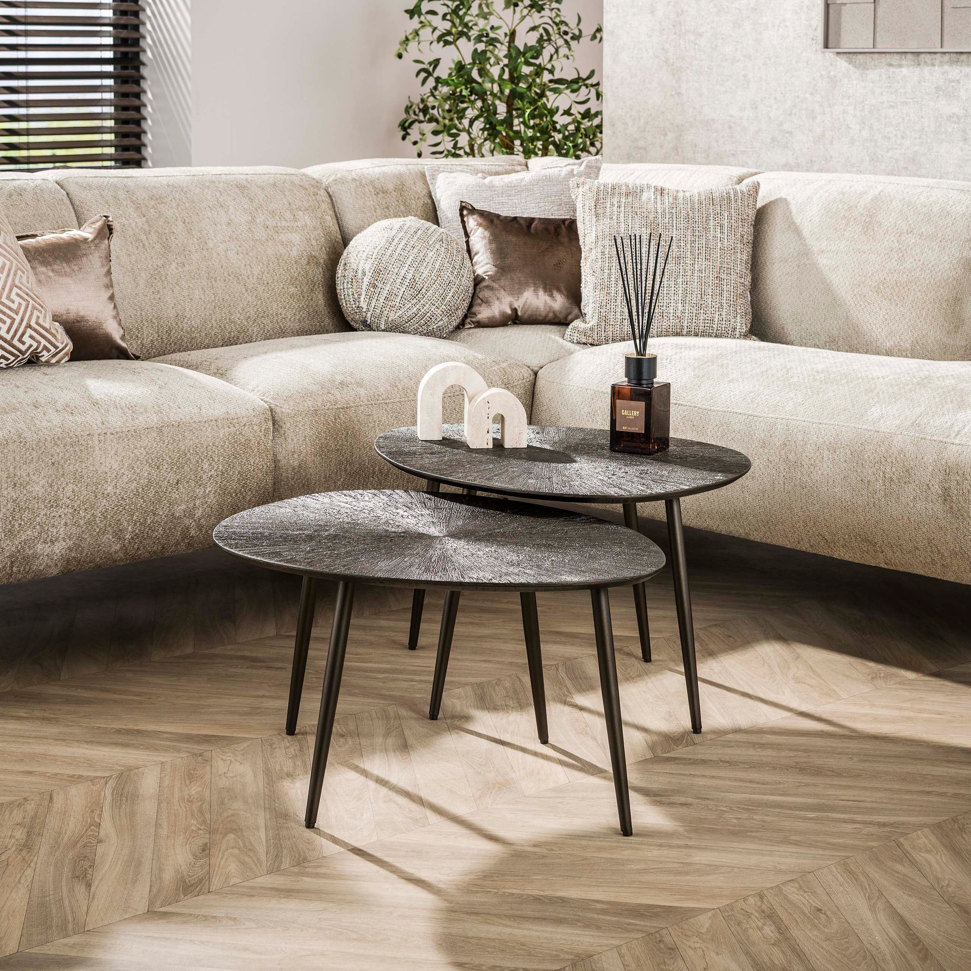 Salontafel Brown Ray leaf set van 2 / Donkerbruin brons