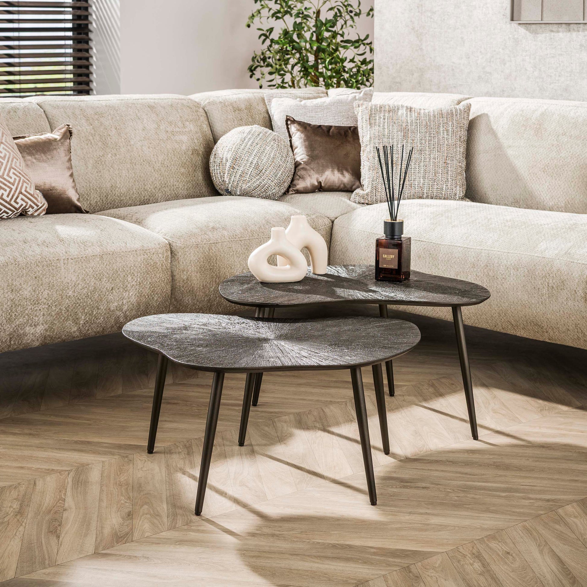 Salontafel Brown Ray organisch set van 2 / Donkerbruin brons