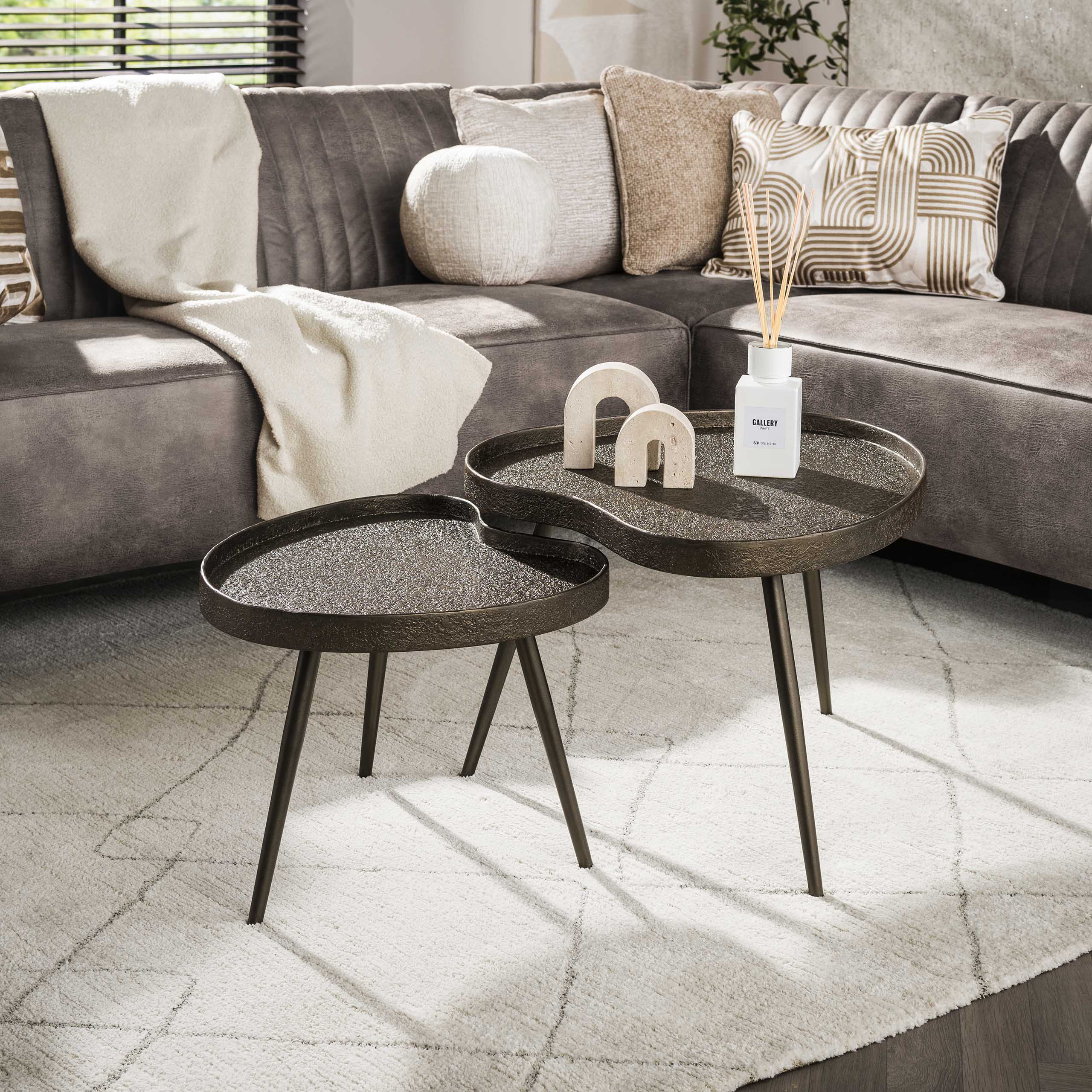 Salontafel Contour niervormig set van 2 / Brons liquid metal