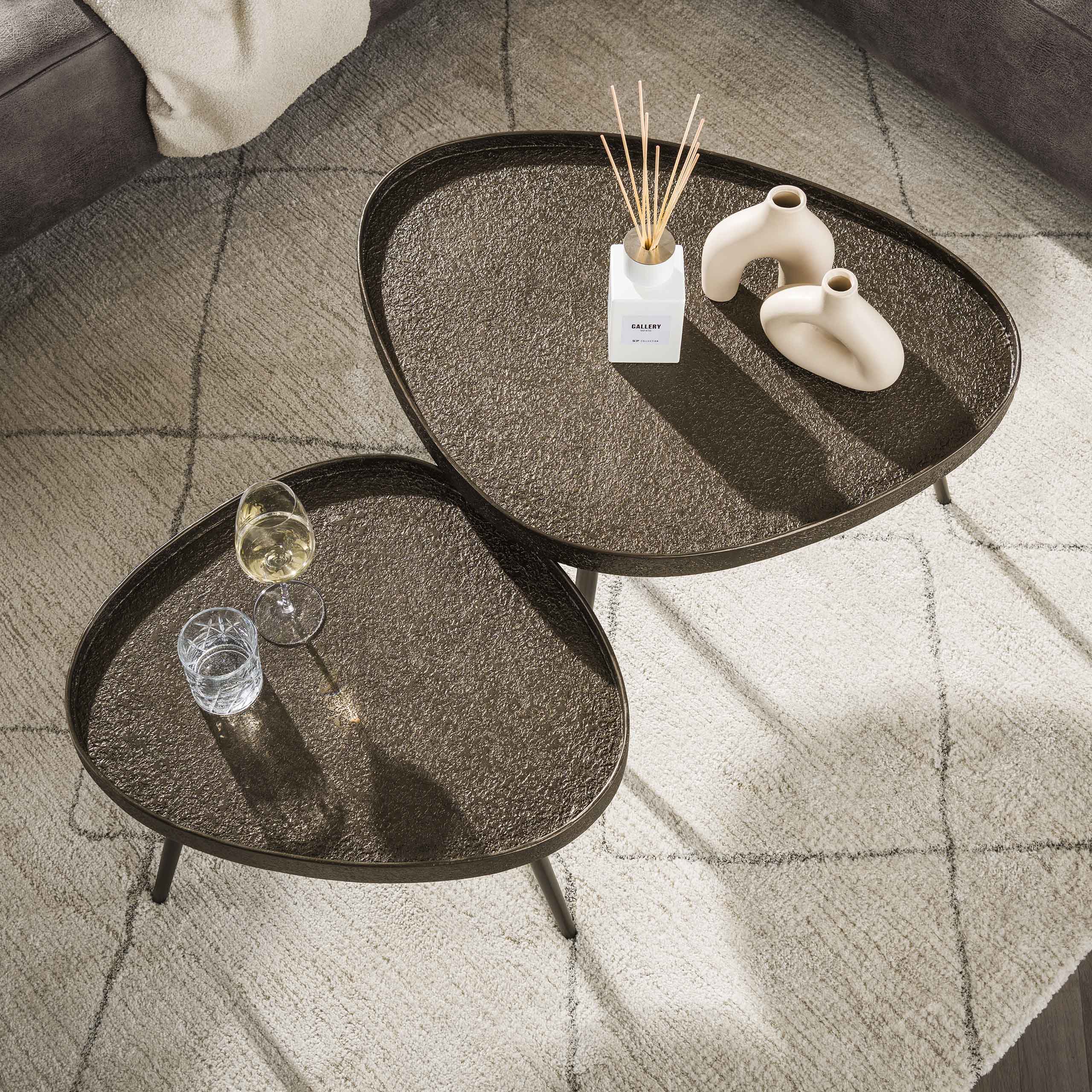 Salontafel Contour Driehoekig Set Van 2 Brons Liquid Metal