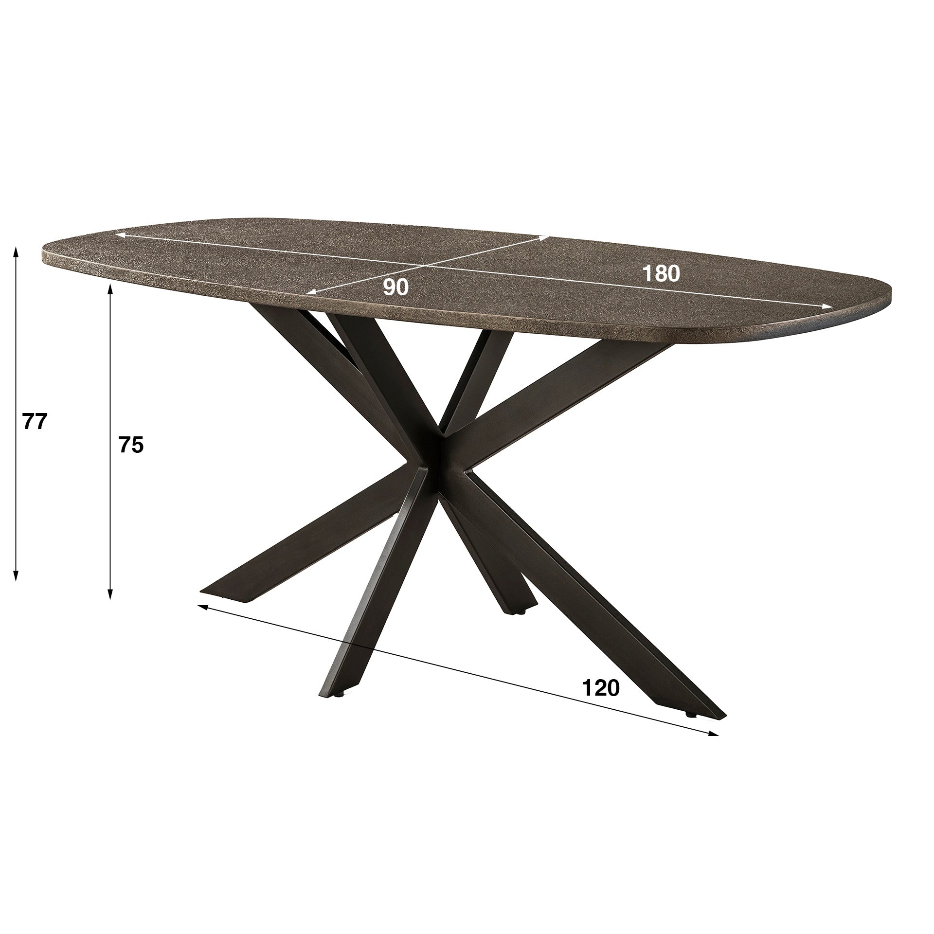 Eettafel Bronvik Deens Ovaal 180Cm Brons Liquid Metal
