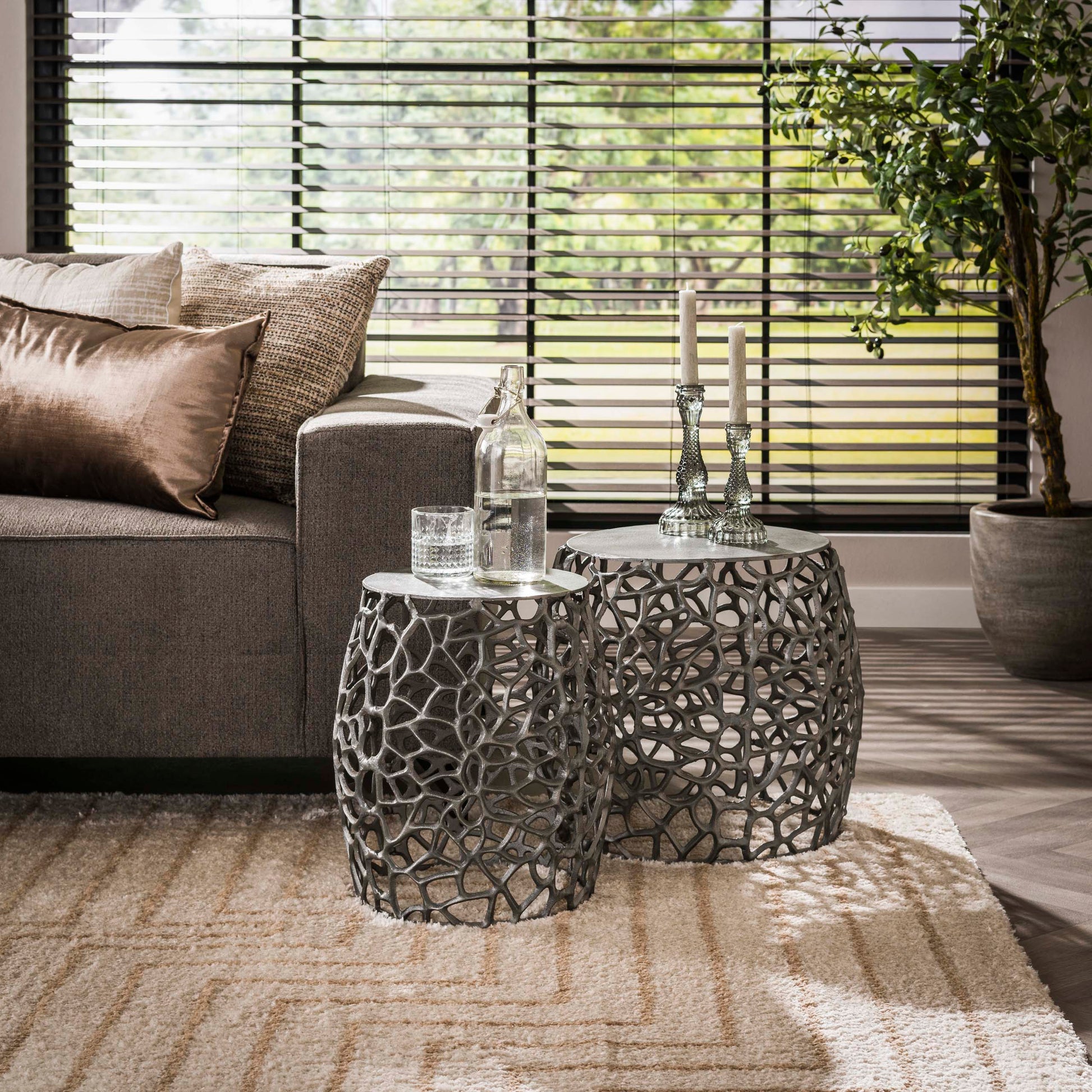 Bijzettafel Maze set van 2 / Zwart nikkel