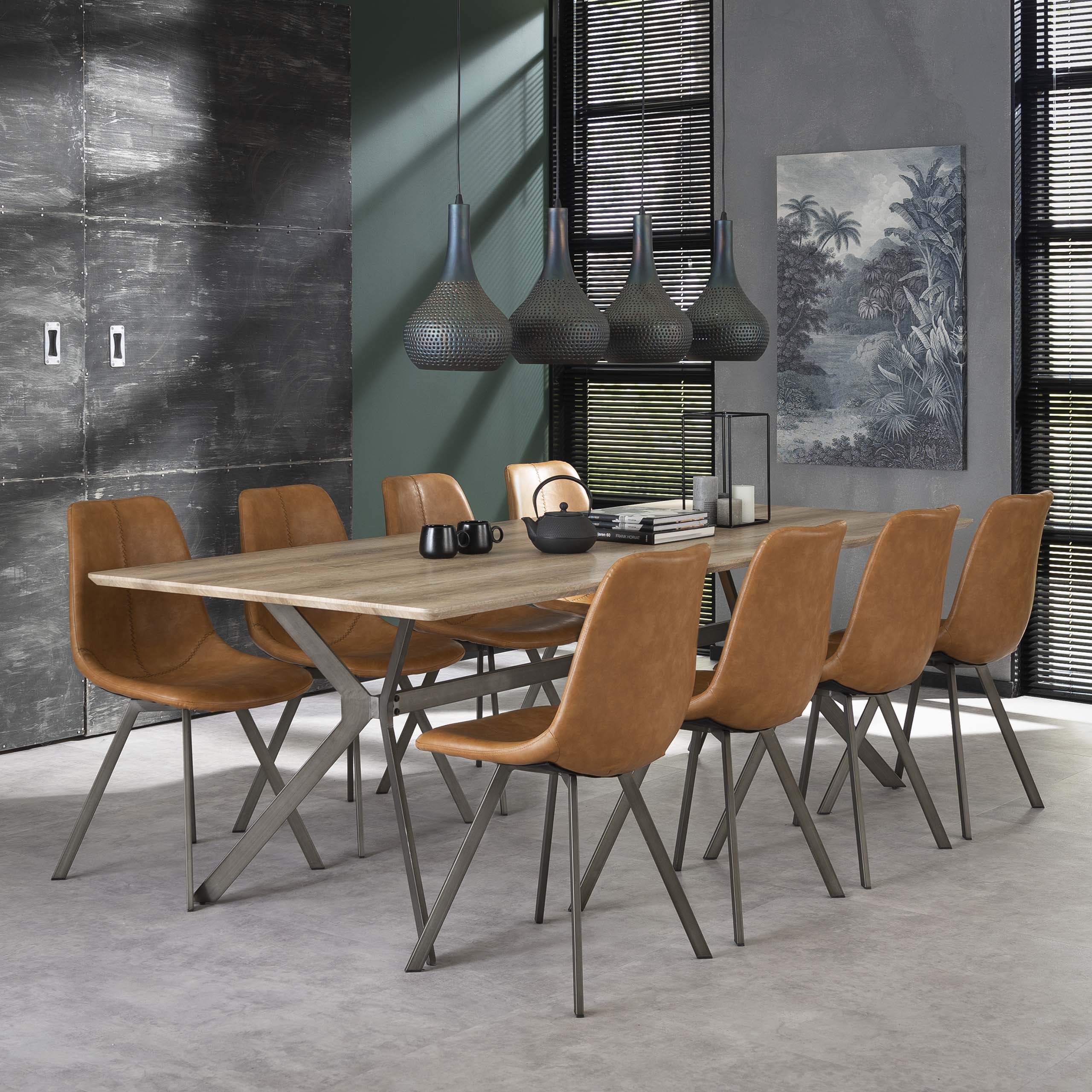 Stoel Zig Zag Verpakt Per 4 Saddle Pu Cowhide Bruin