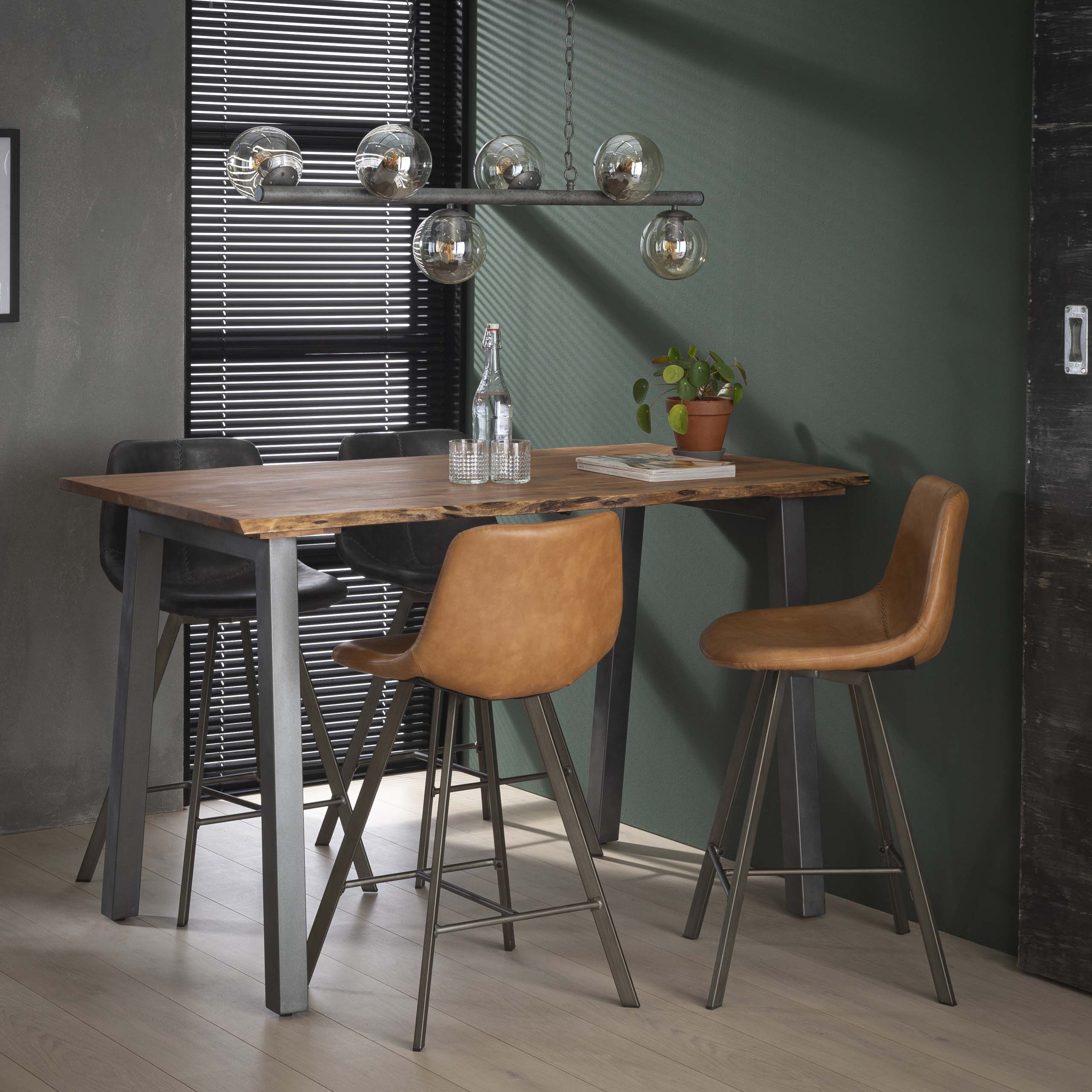 Barstoel Zig Zag Verpakt Per 4 Saddle Pu Cowhide Bruin