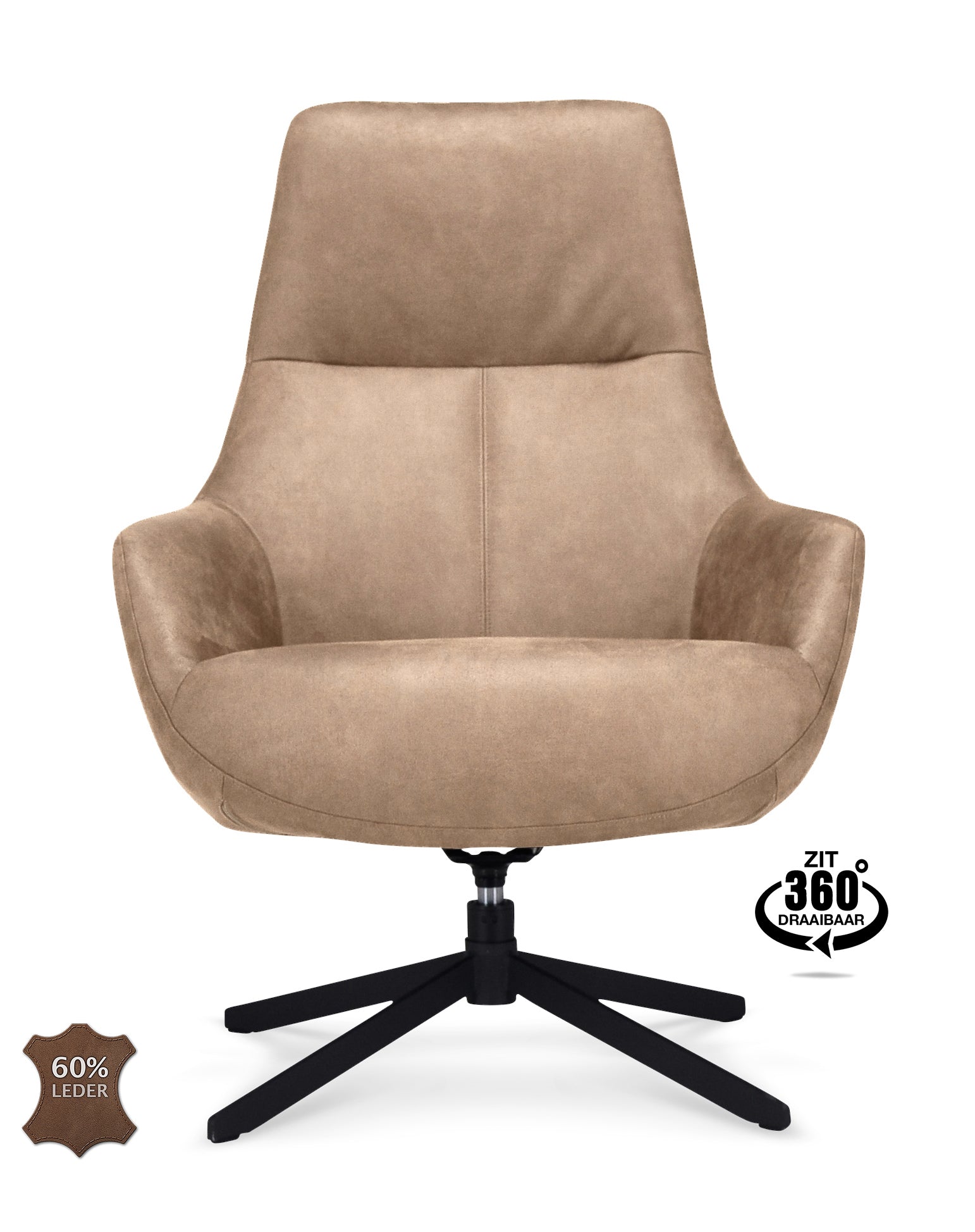 Fauteuil Vancouver Microleder Bull Liver Poot Zwart 360° Draaibaar