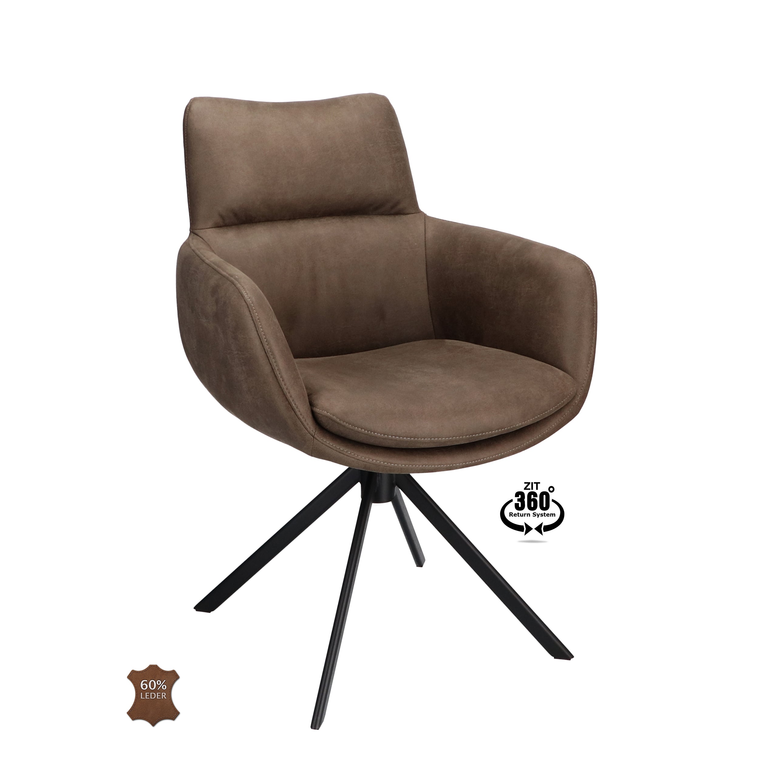 Armstoel Soho Microleder Bull Wood Leg Black 360° Return-system