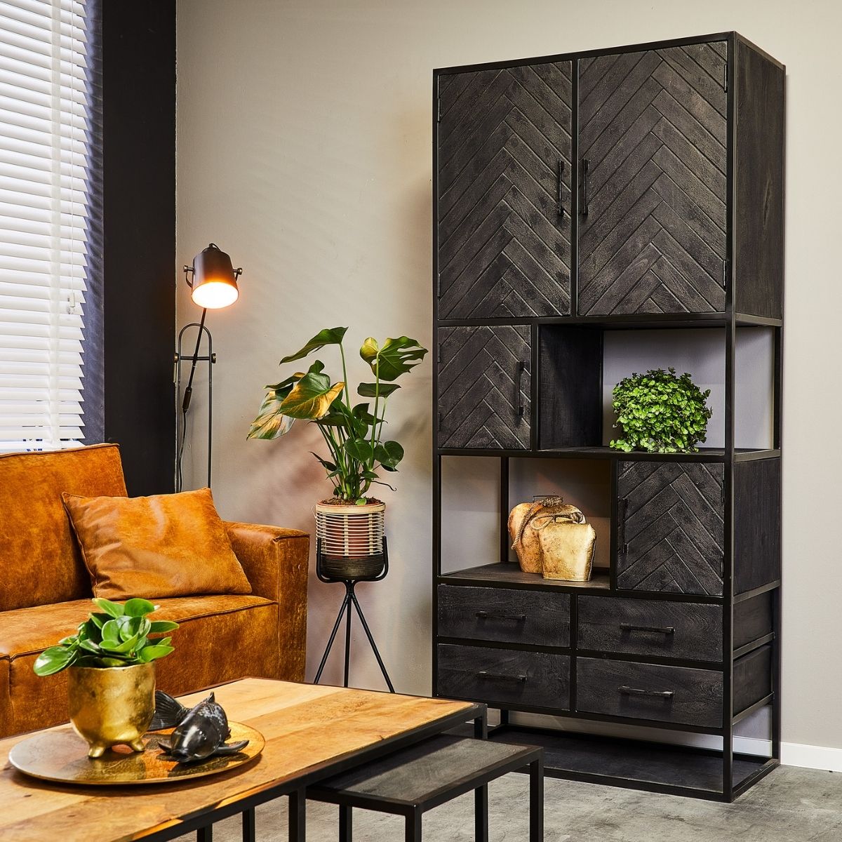 Vakkenkast New York Zwart Mangohout 90 cm