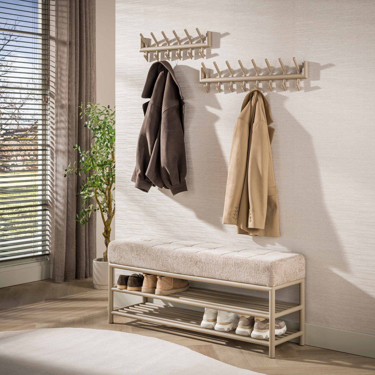 Kapstok Tubo 2x8 haken / Beige