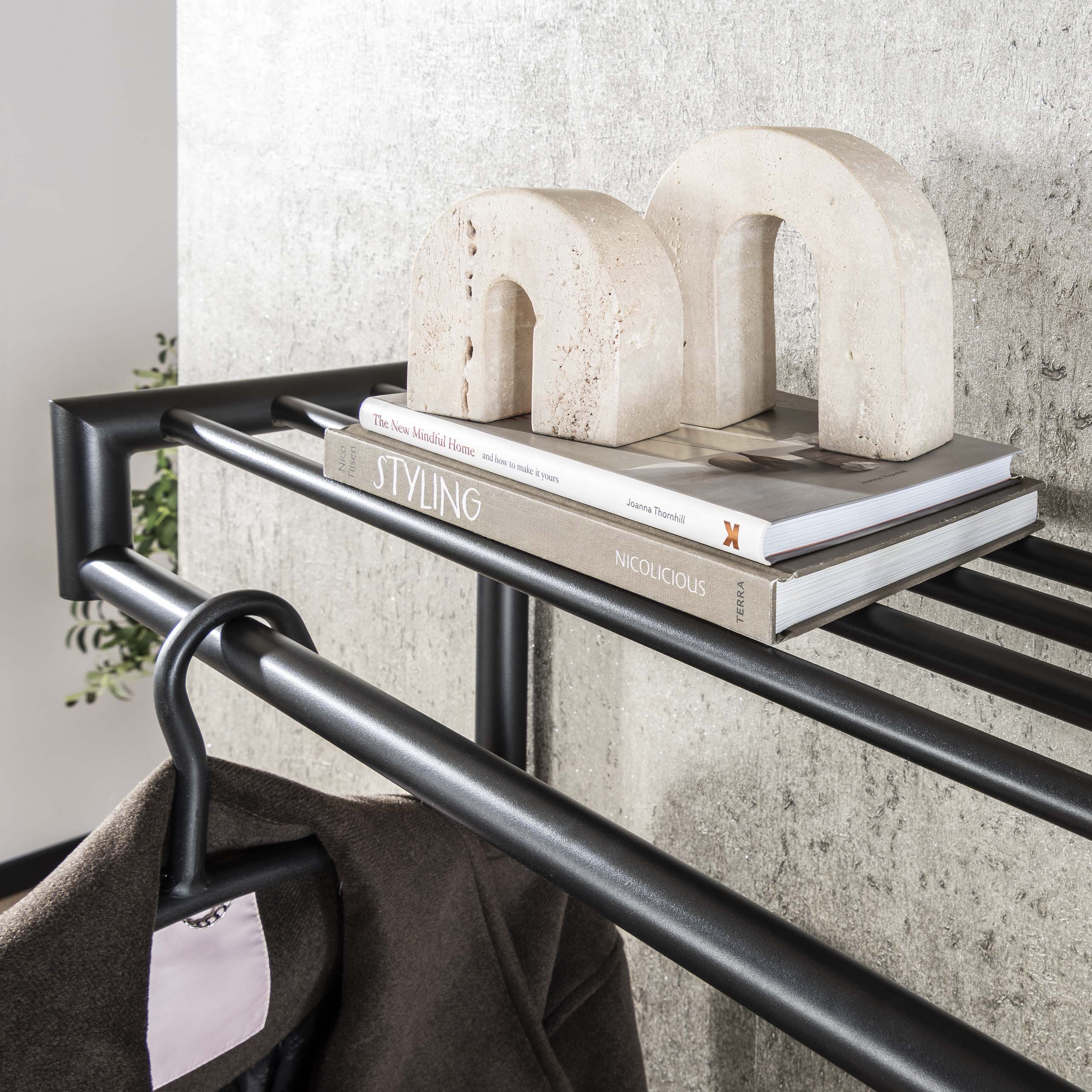 Kapstok Tubo Hoog Roede En Hoedenplank 2X10 Haken Mat Donkergrijs