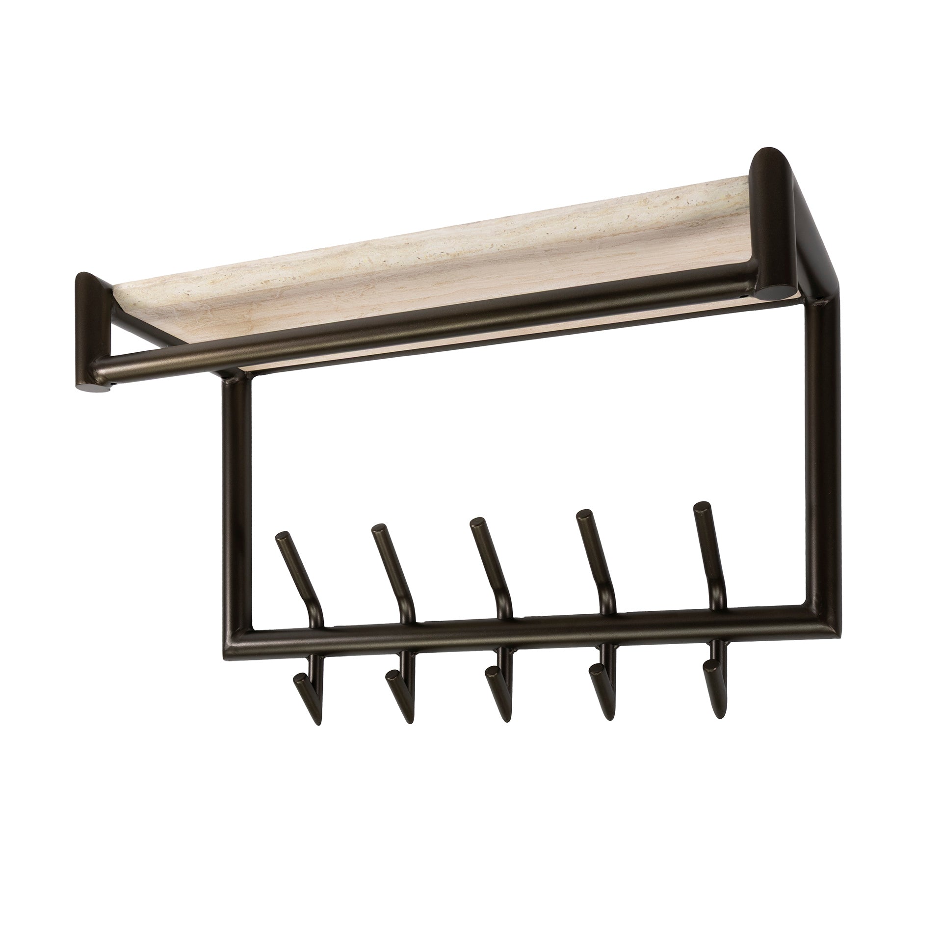 Kapstok Terra roede en hoedenplank 2x5 haken 65cm / Melamine travertine