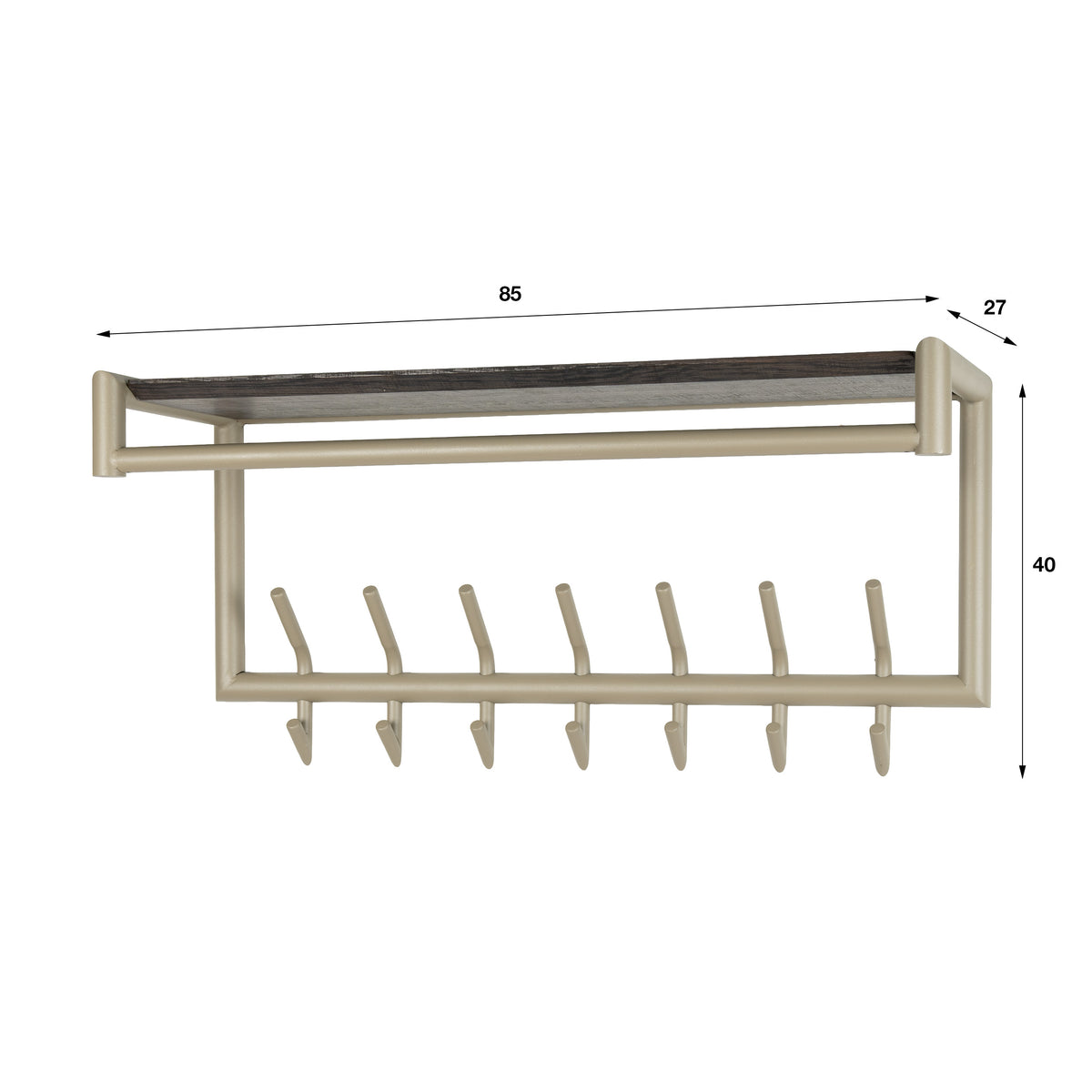 Kapstok Terra roede en hoedenplank 2x7 haken / Beige