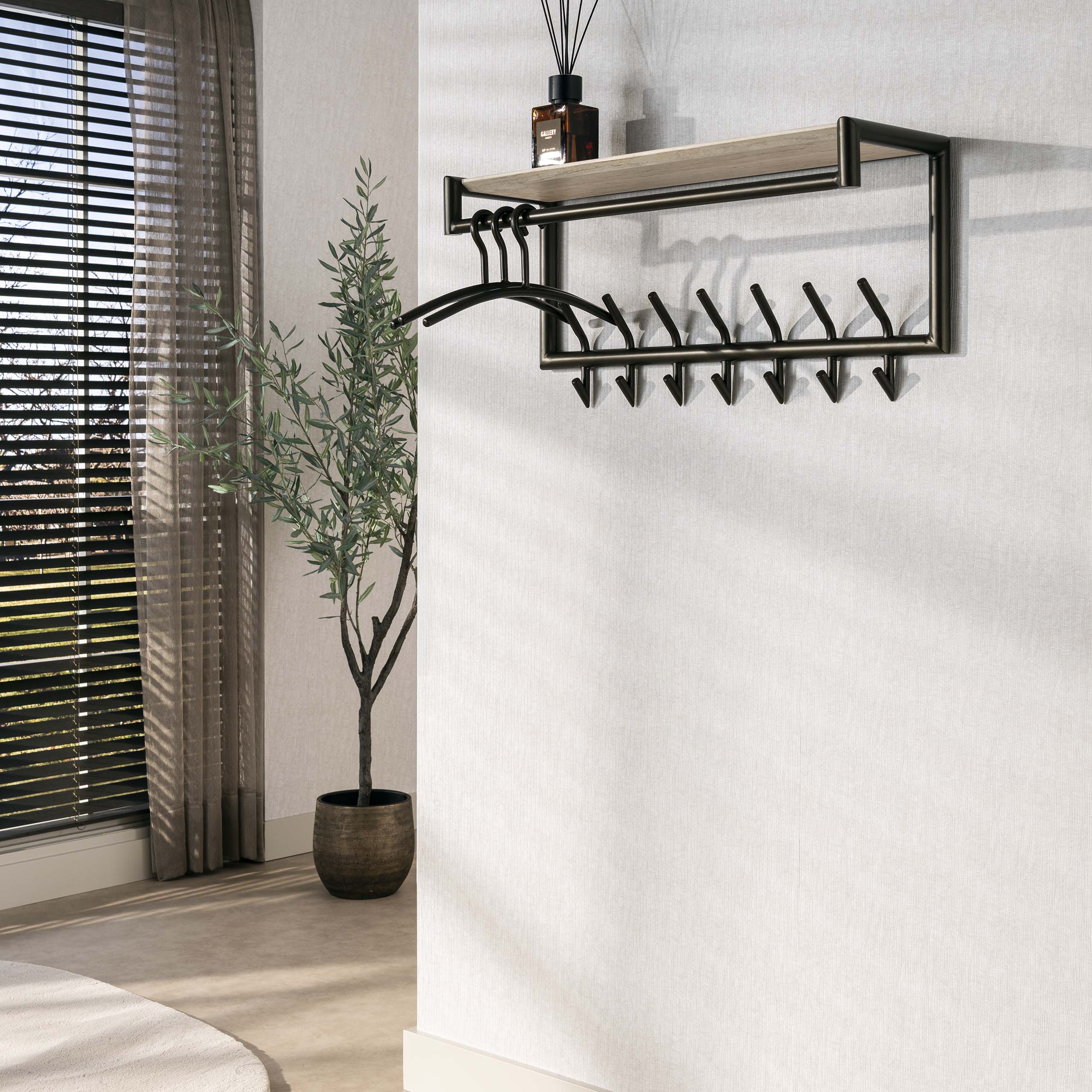 Kapstok Terra Roede En Hoedenplank 2X7 Haken Melamine Travertine