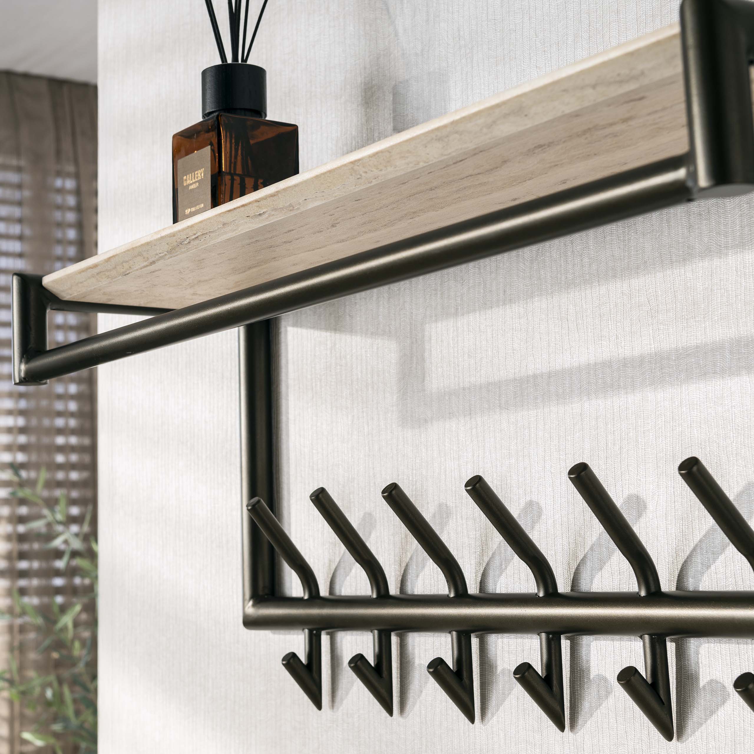 Kapstok Terra Roede En Hoedenplank 2X7 Haken Melamine Travertine