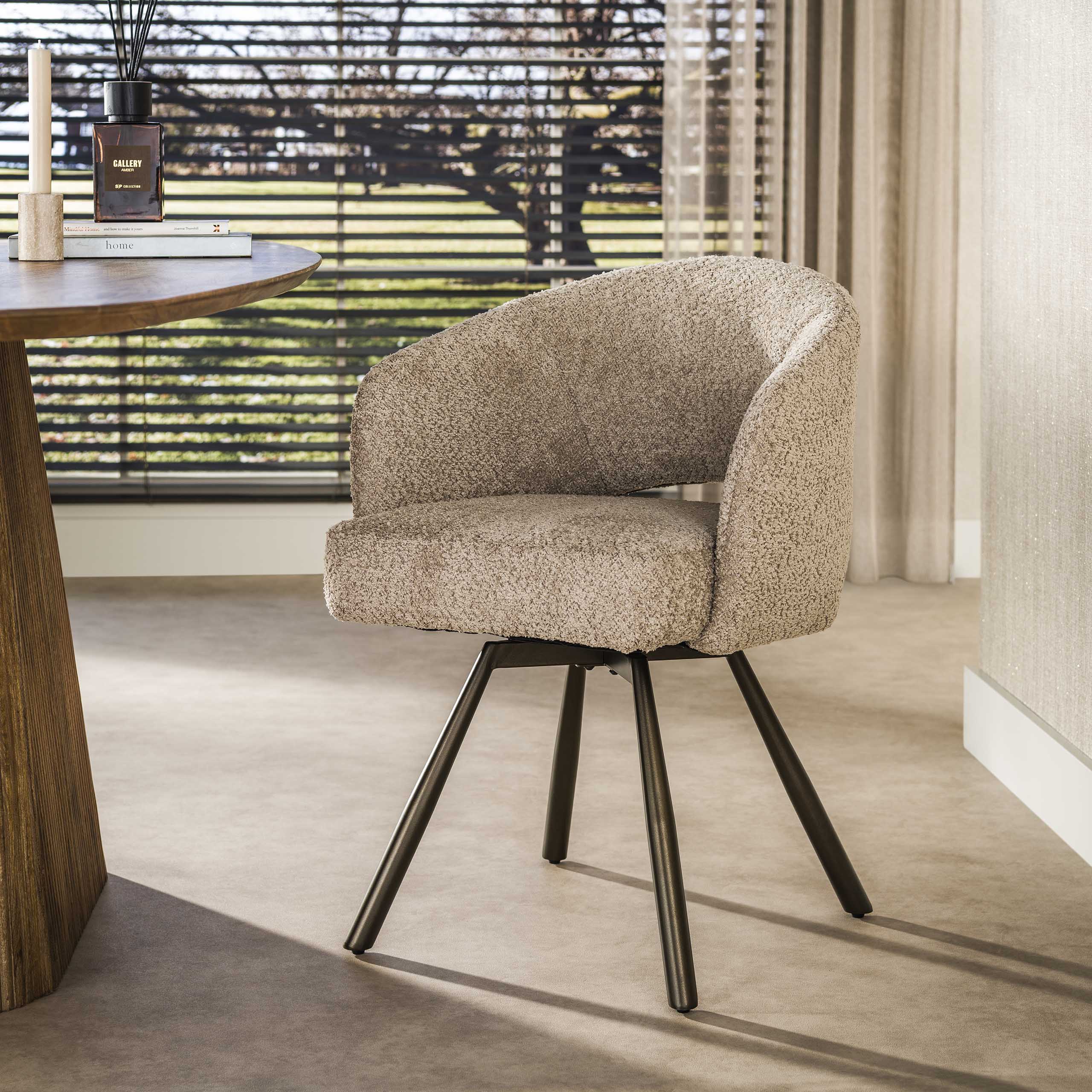 Armstoel Salon Cross draaibaar verpakt per 2 / Bouclé zand-bruin