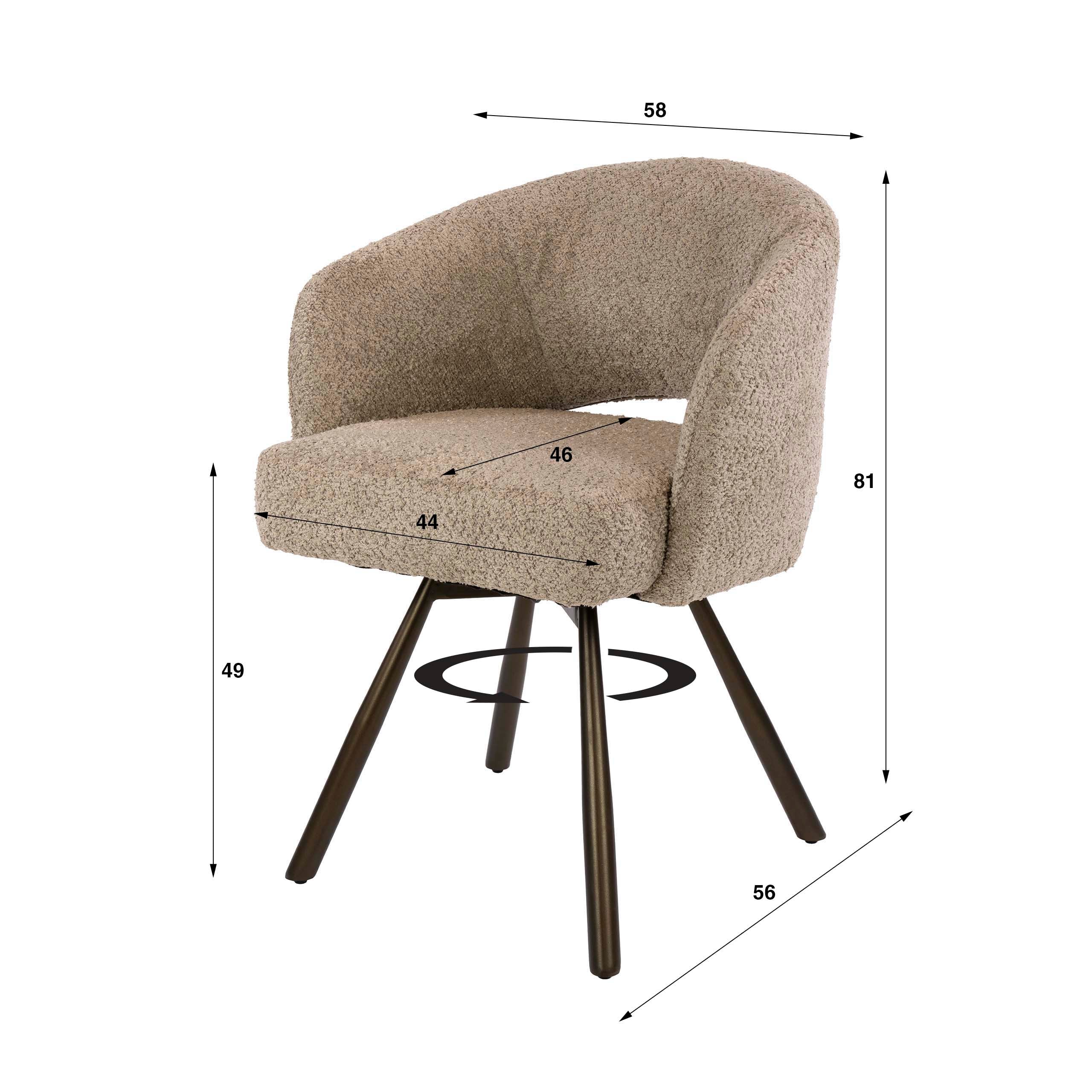 Armstoel Salon Cross draaibaar verpakt per 2 / Bouclé zand-bruin