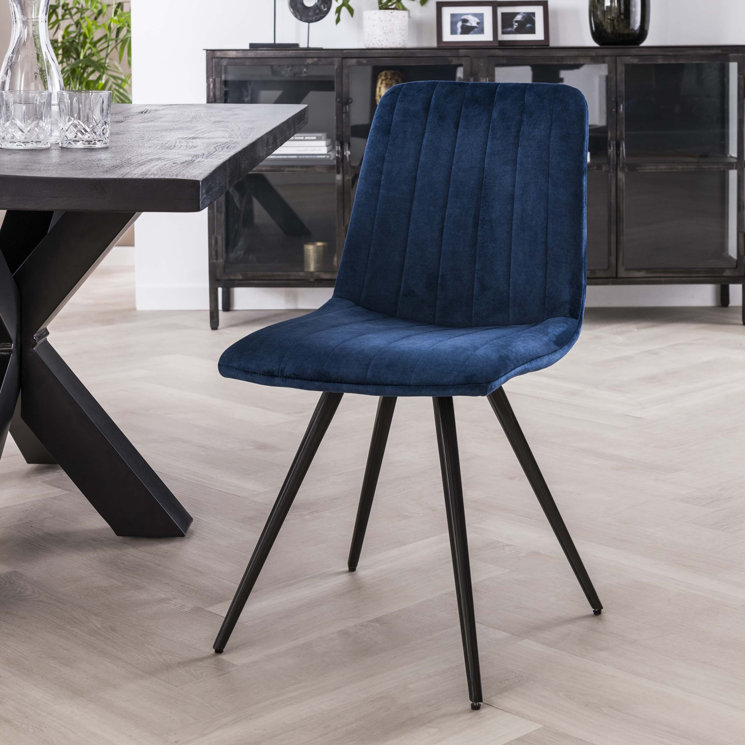 Stoel Straight Stitch verpakt per 4 / Velours blauw