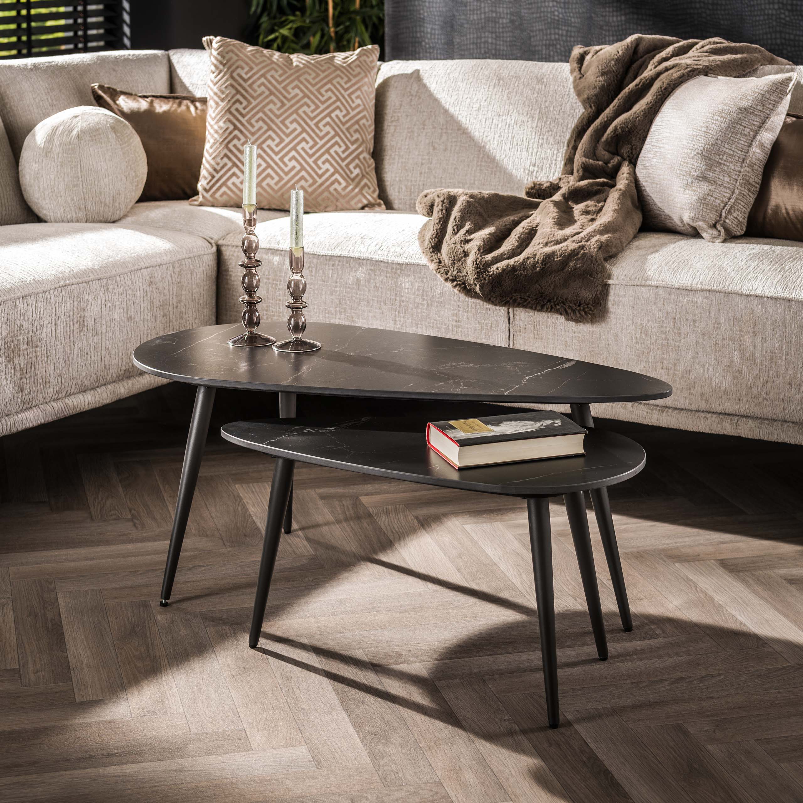 Salontafel Ceremic niervormig set van 2 / Keramiek naturel zwart