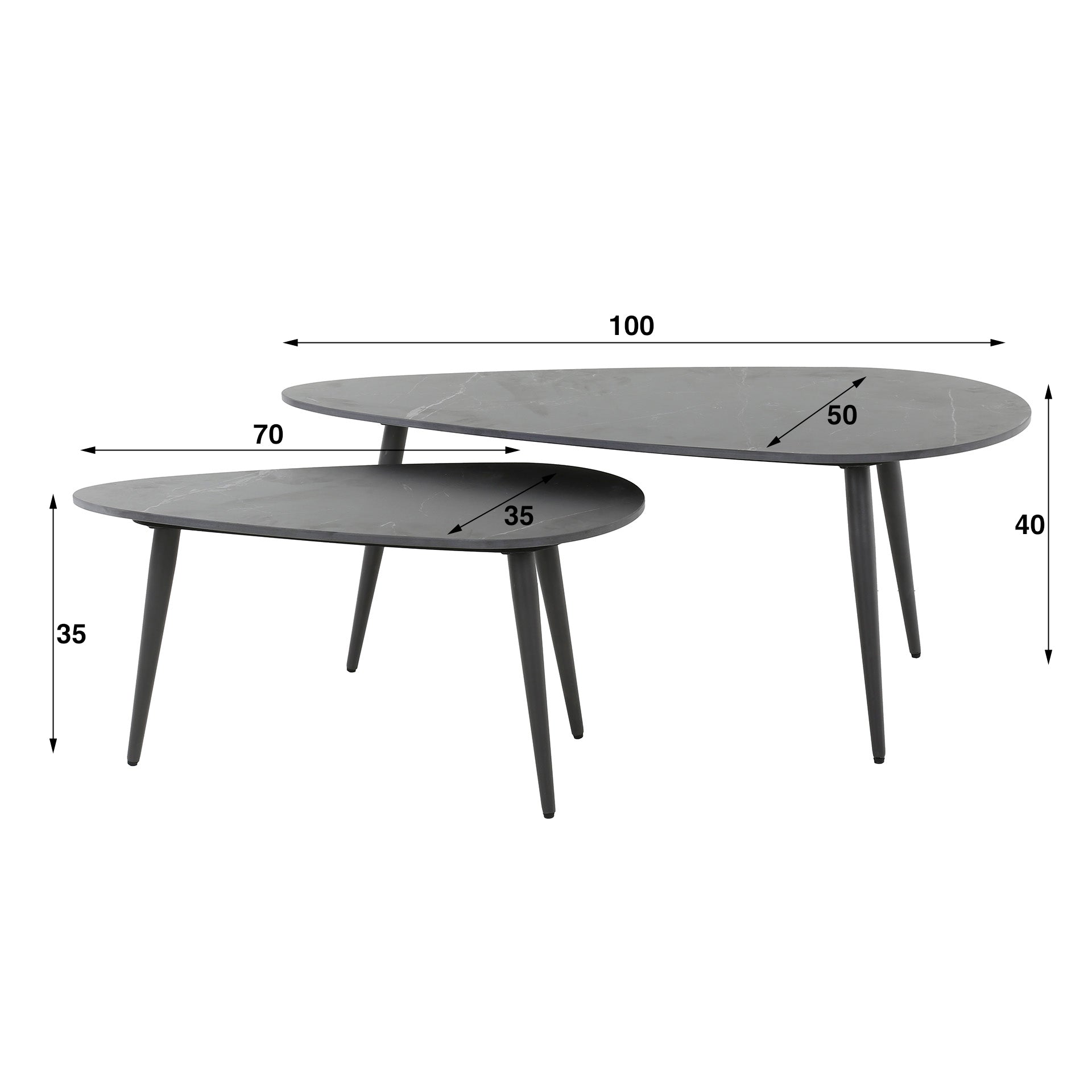 Salontafel Ceremic Niervormig Set Van 2 Keramiek Naturel Zwart