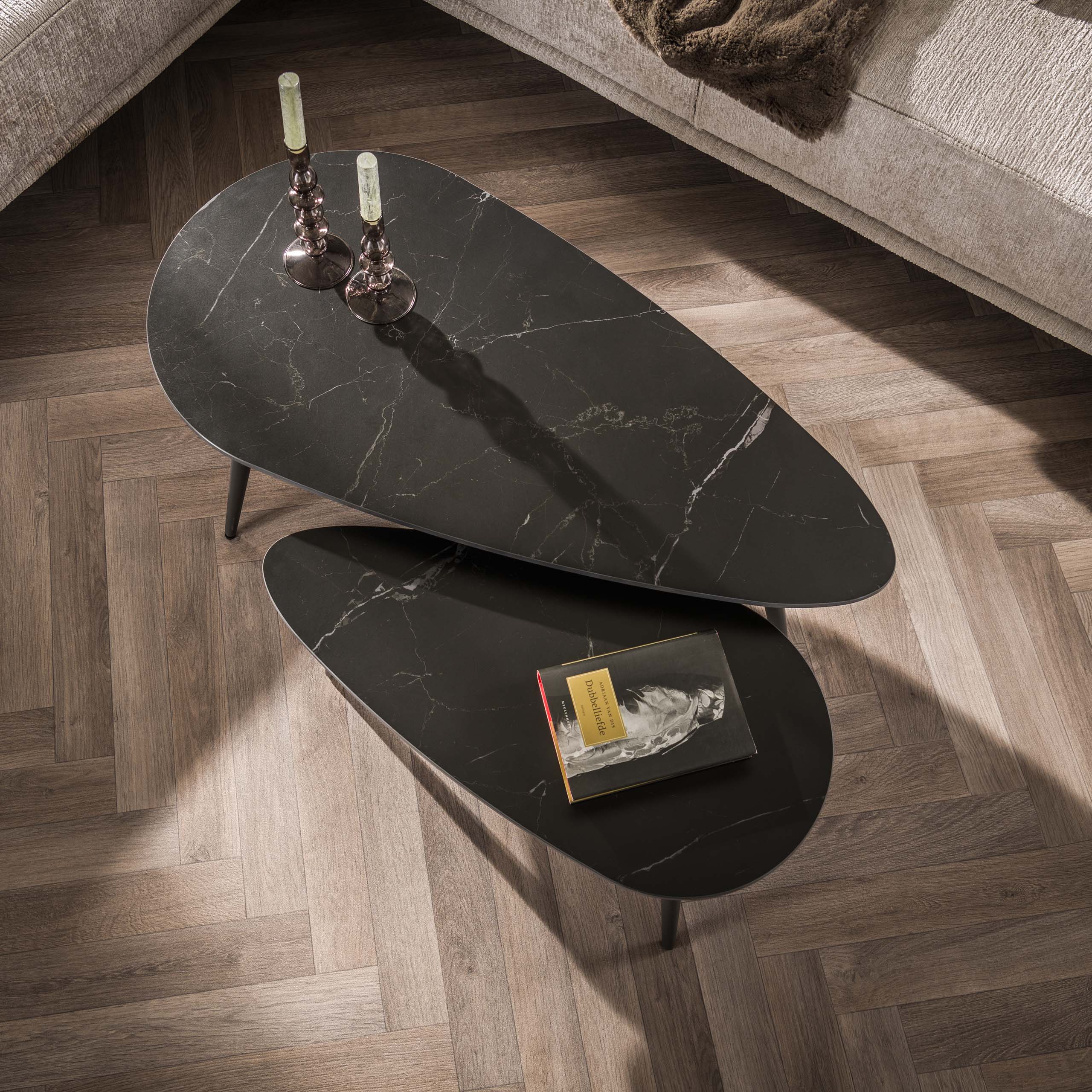 Salontafel Ceremic Niervormig Set Van 2 Keramiek Naturel Zwart