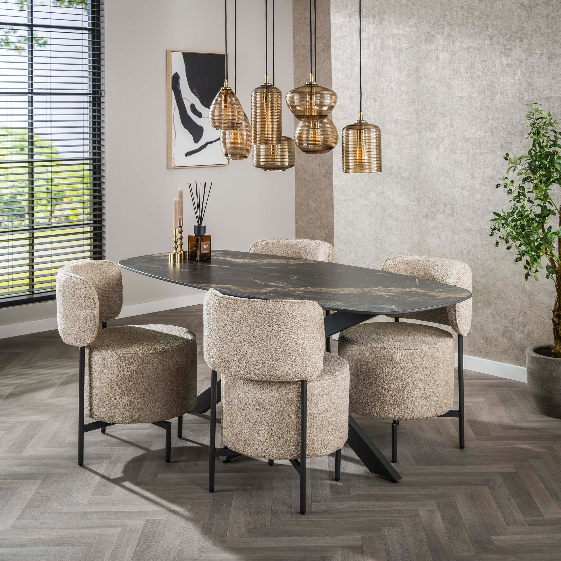 Eettafel Spider deens ovaal 180cm / Keramiek fossil black