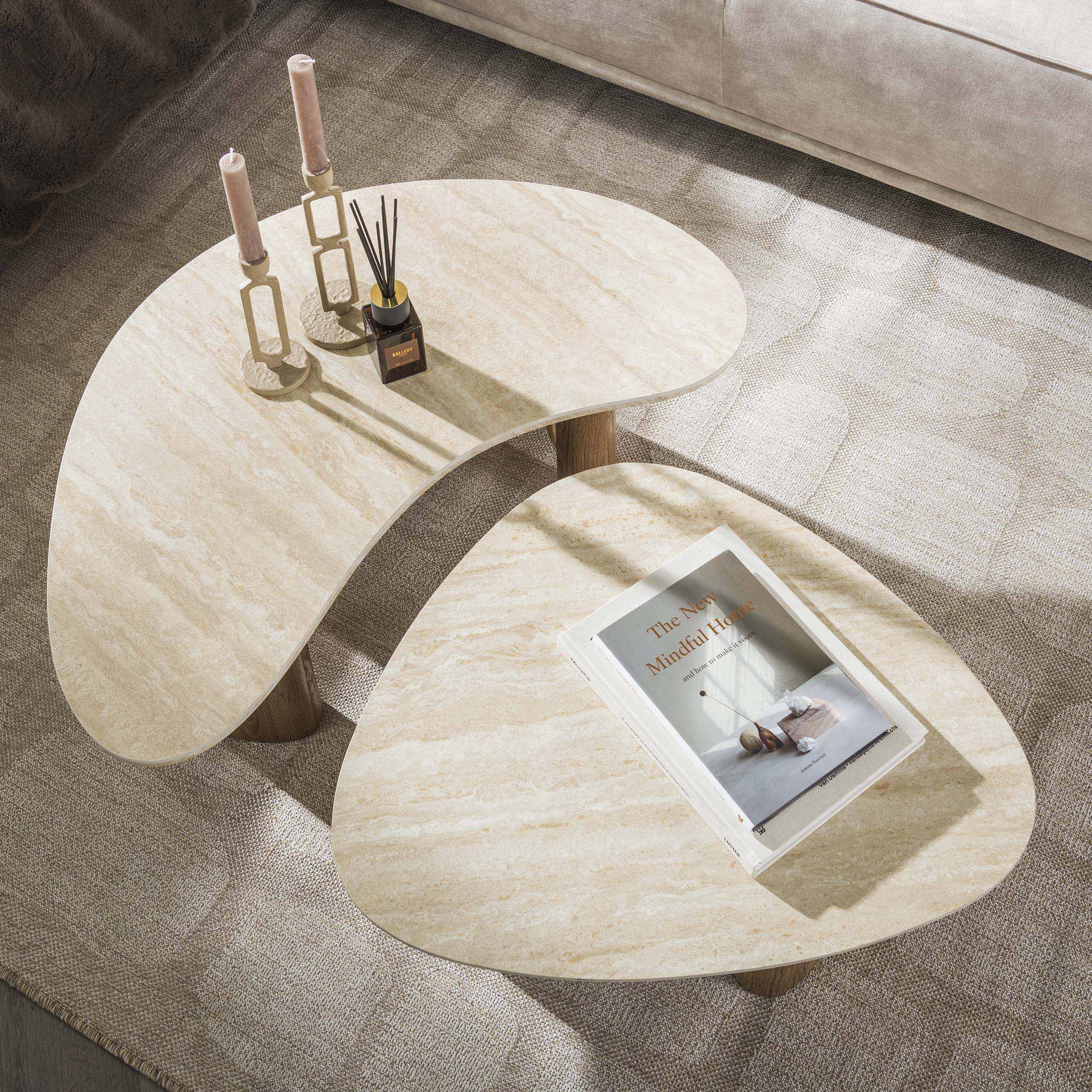 Salontafel Romano Organisch Set Van 2 Keramiek Travertin