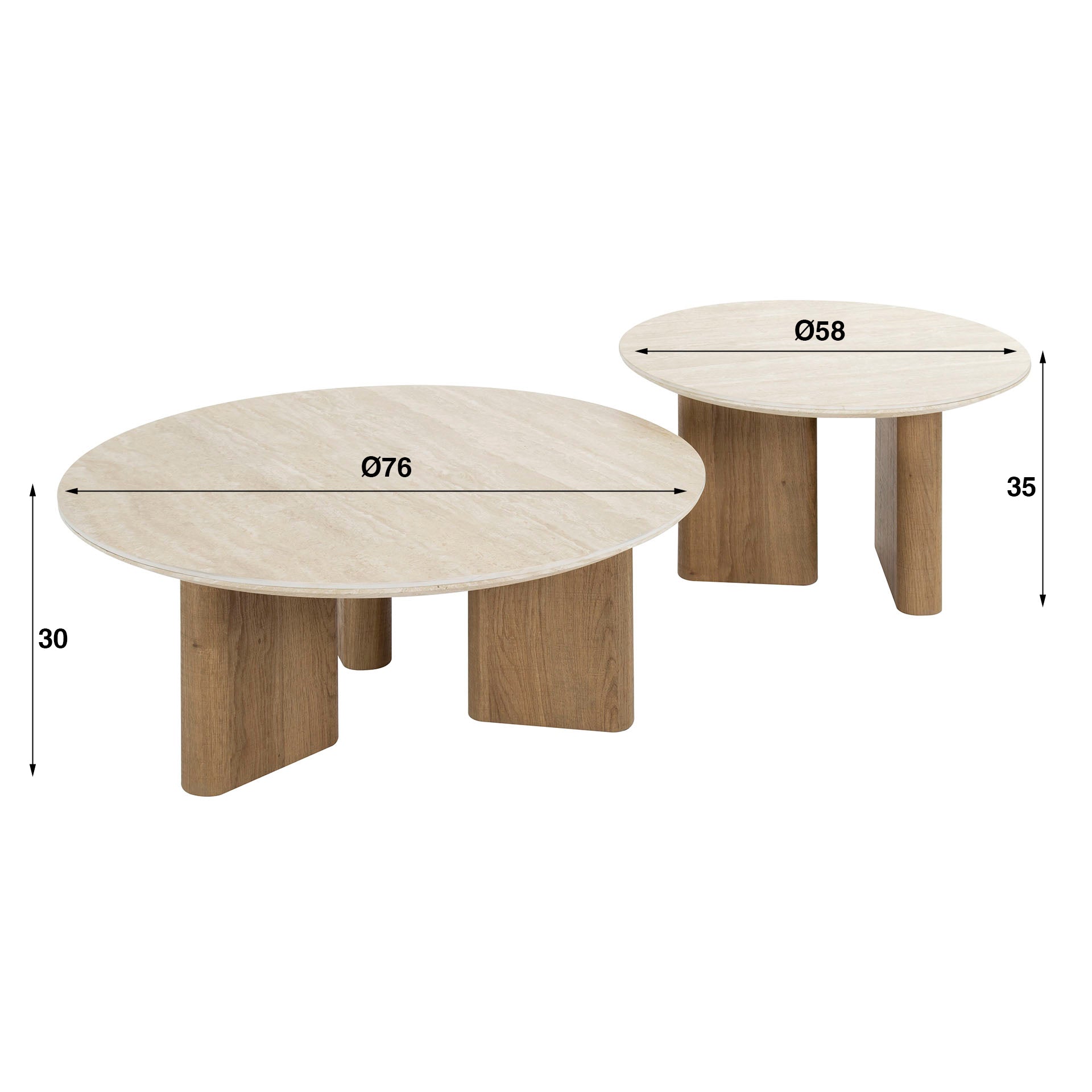 Salontafel Romano Rond Set Van 2 Keramiek Travertin